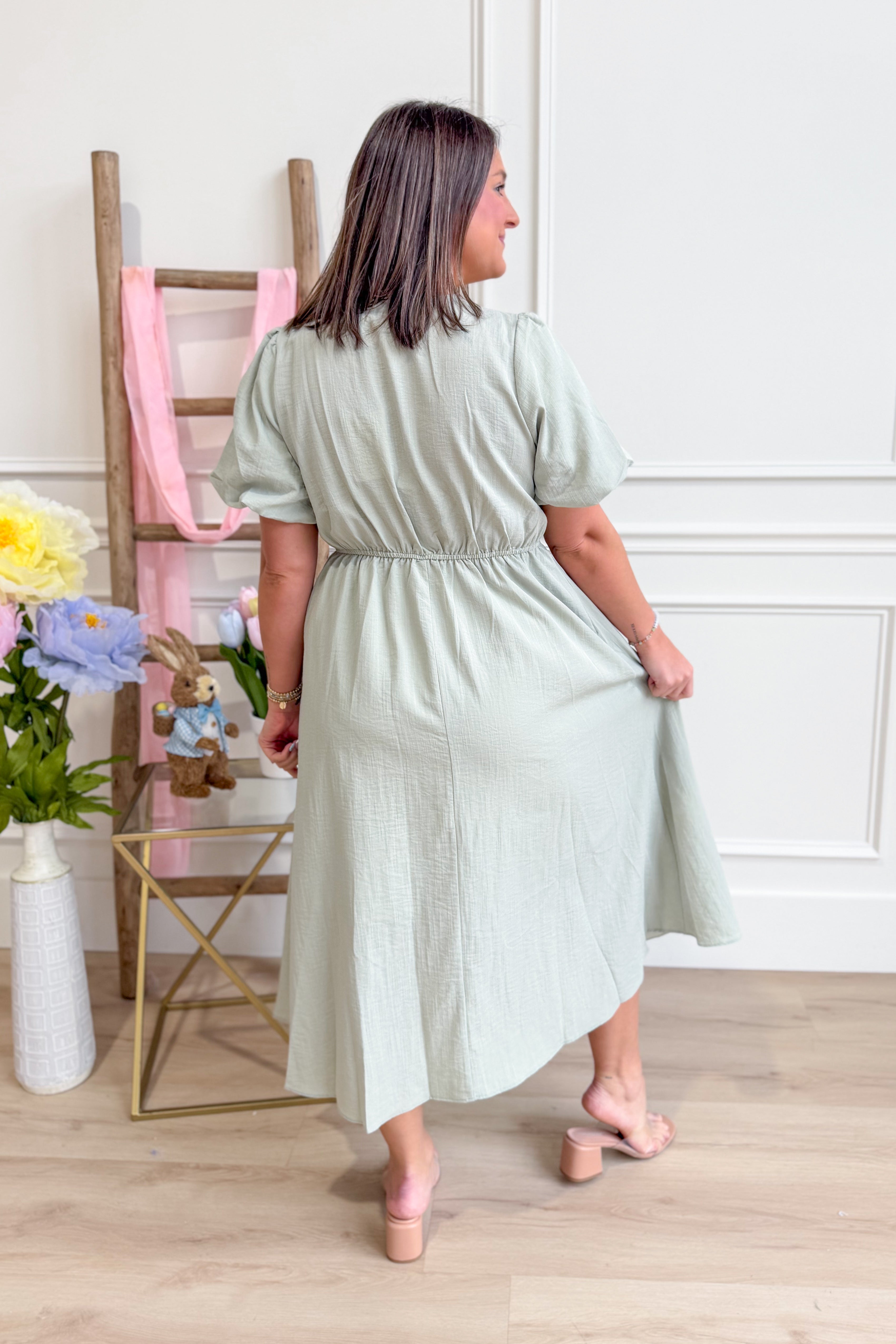 Sia Puff Sleeve Pleated Detailed Midi Dress - Be You Boutique