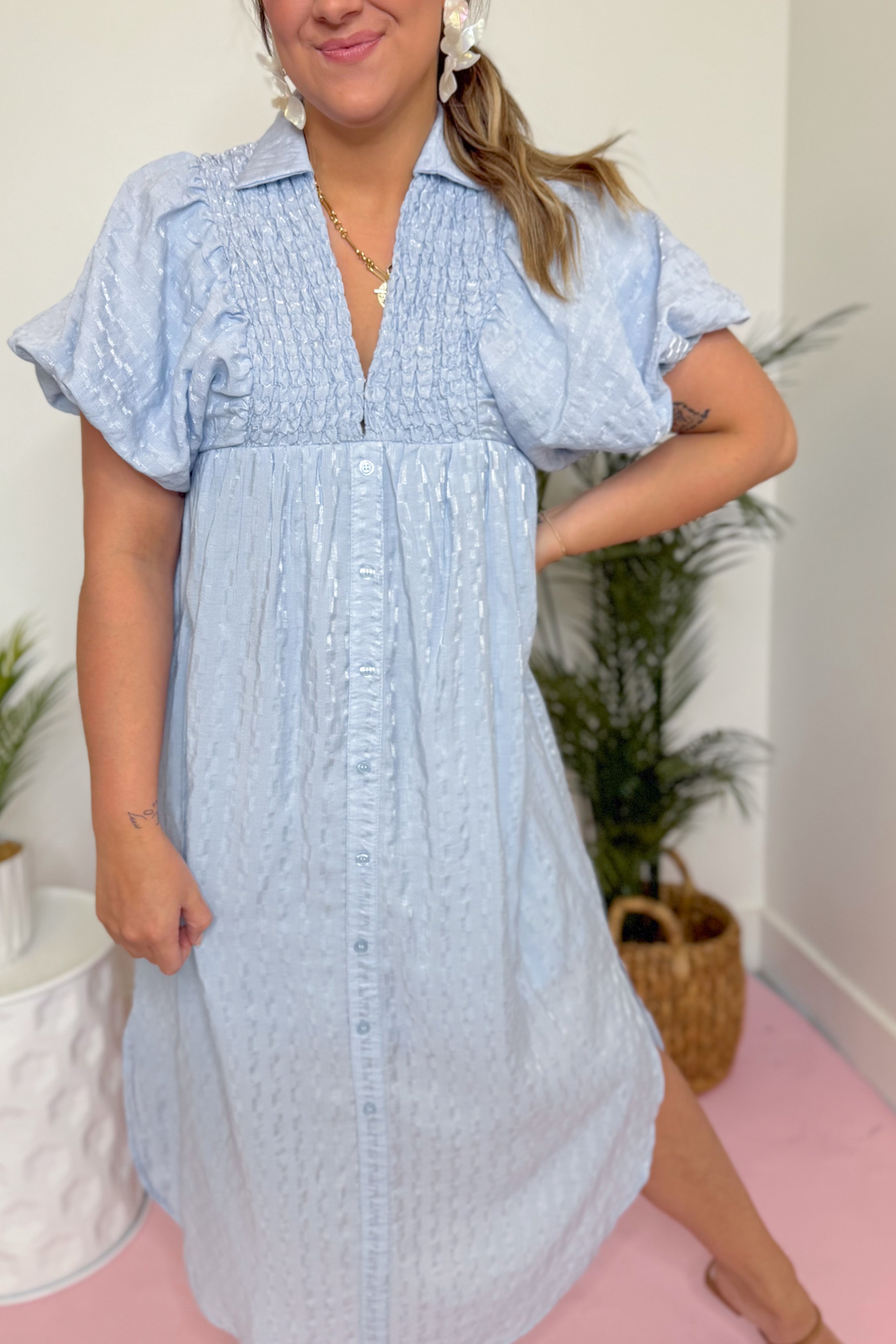 Sophia Textured Button Up Midi Dress - Be You Boutique