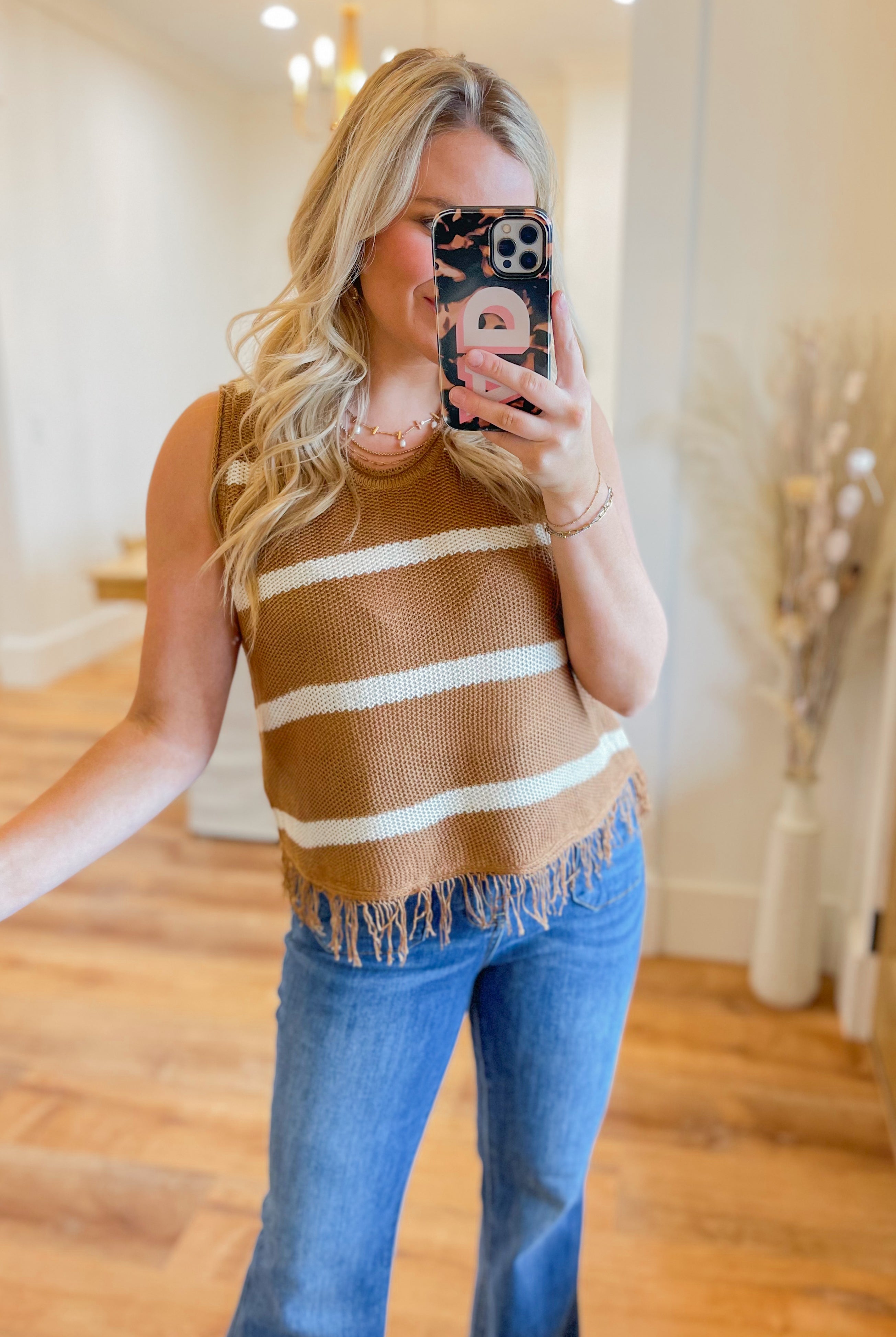 Frenchy Striped Fringe Sweater Tank - Be You Boutique