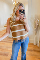 Frenchy Striped Fringe Sweater Tank - Be You Boutique