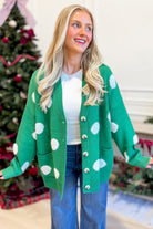 TWENTIFOURTH Saylor Green Button-Up Cardigan from the 132 Fall Sweaters collection, featuring a cozy knit with front buttons.