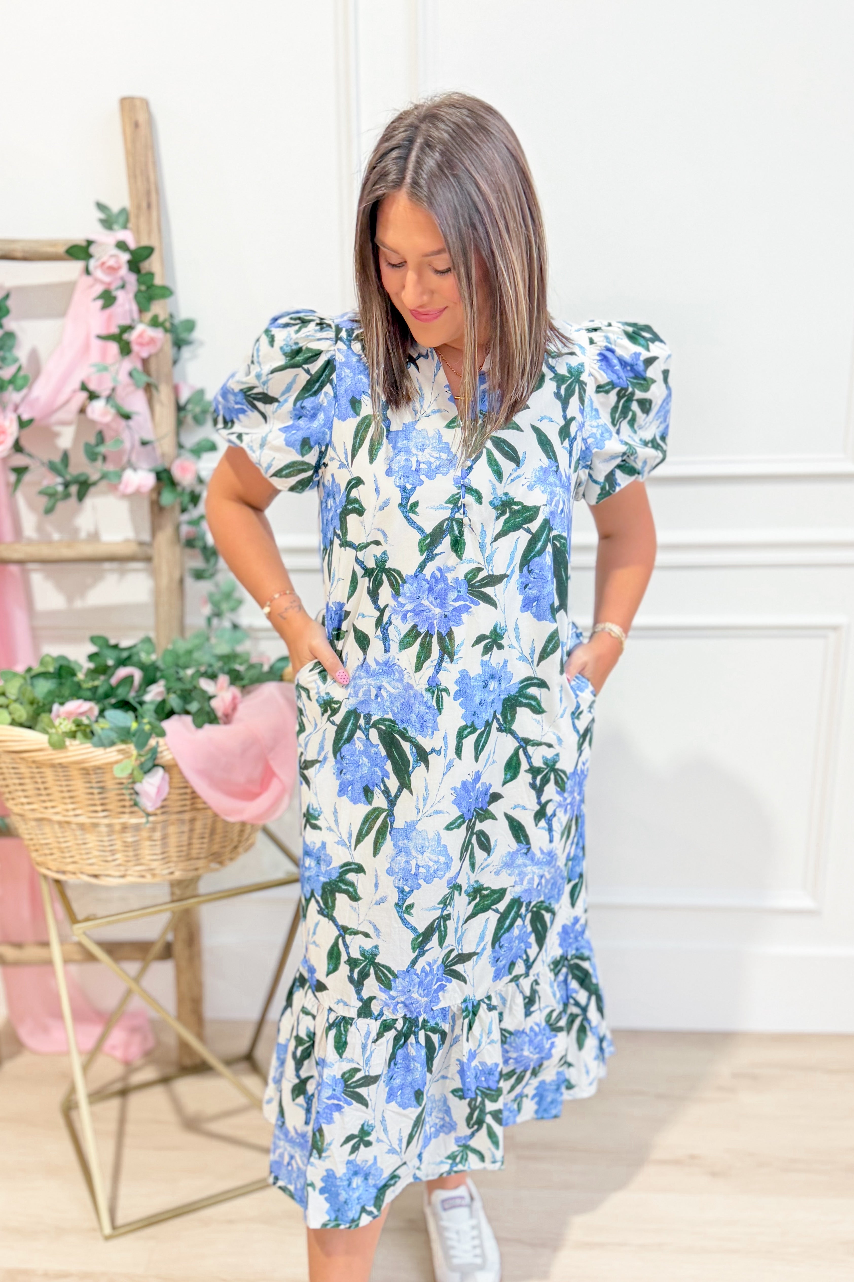 Lauren Puff Sleeve Floral Printed Dress - Be You Boutique