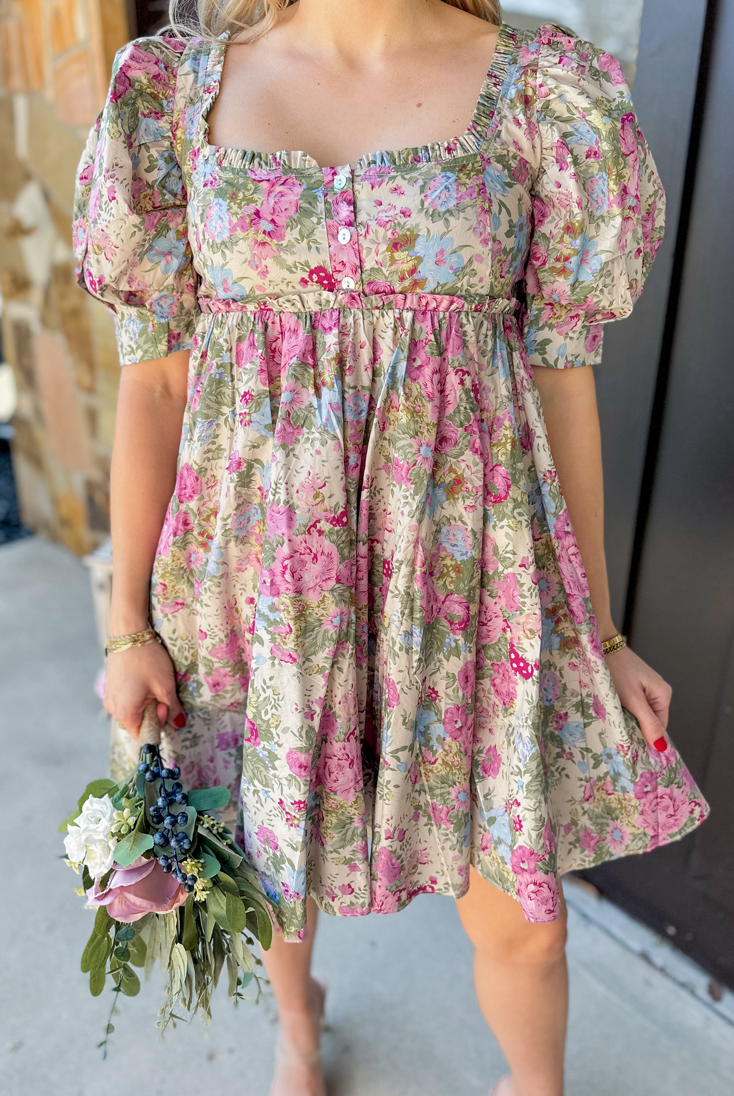 Bobbie Floral Print Puffed Sleeve Dress - Be You Boutique