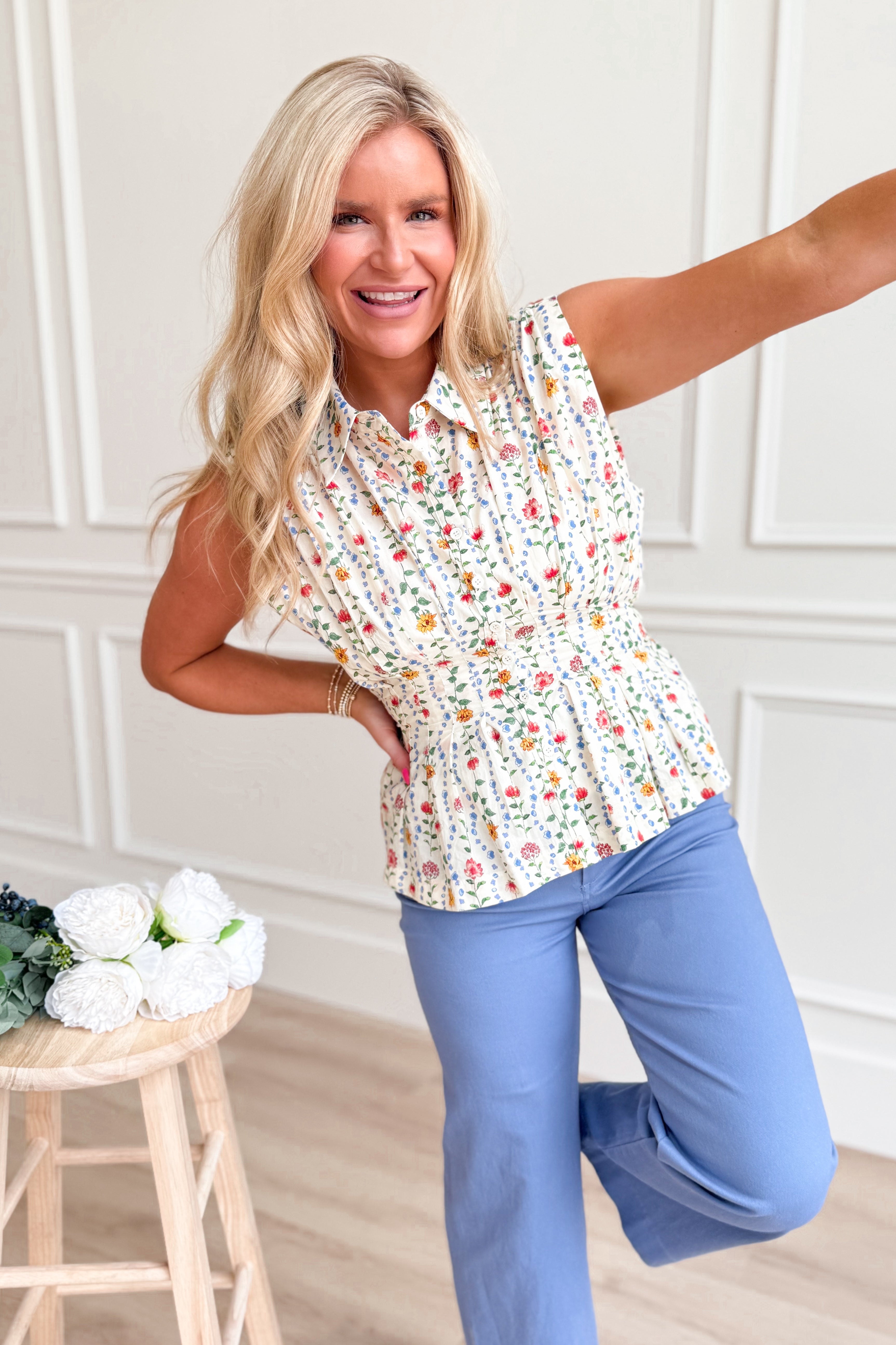 Mayci Collared Floral Sleeveless Top - Be You Boutique