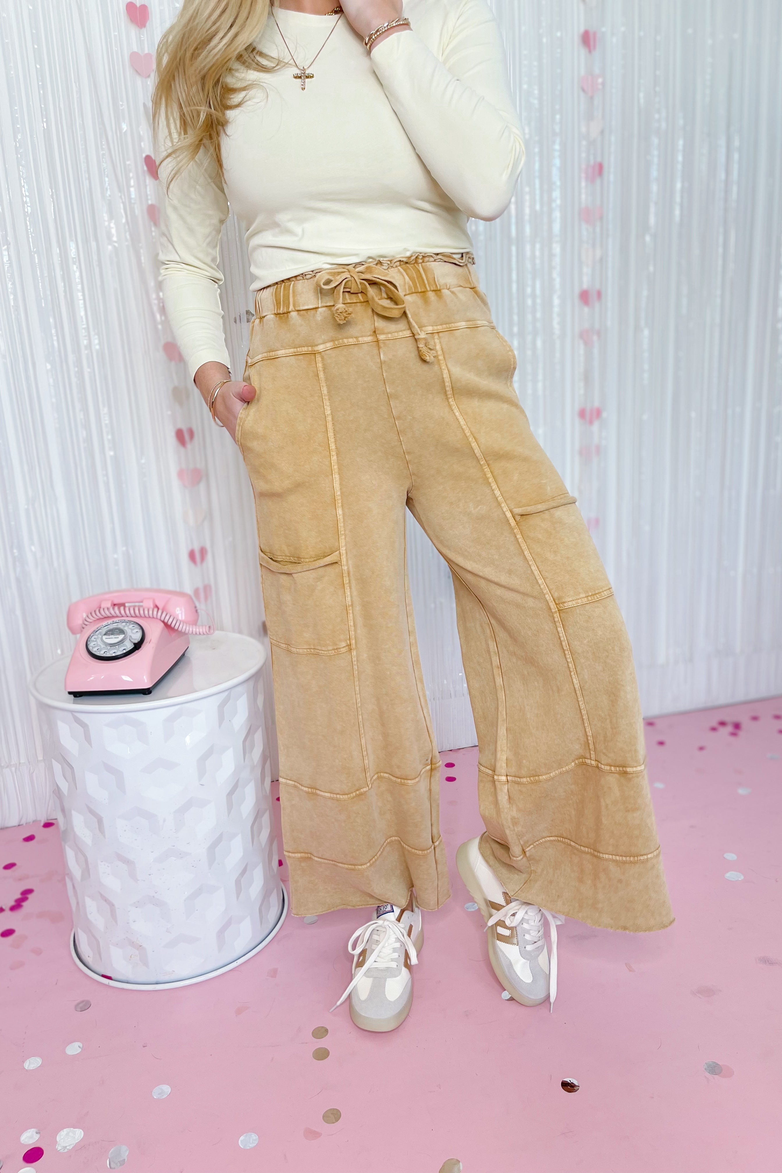 Bradley Mineral Washed Terry Knit Wide Leg Pants [S~3X] - Be You Boutique
