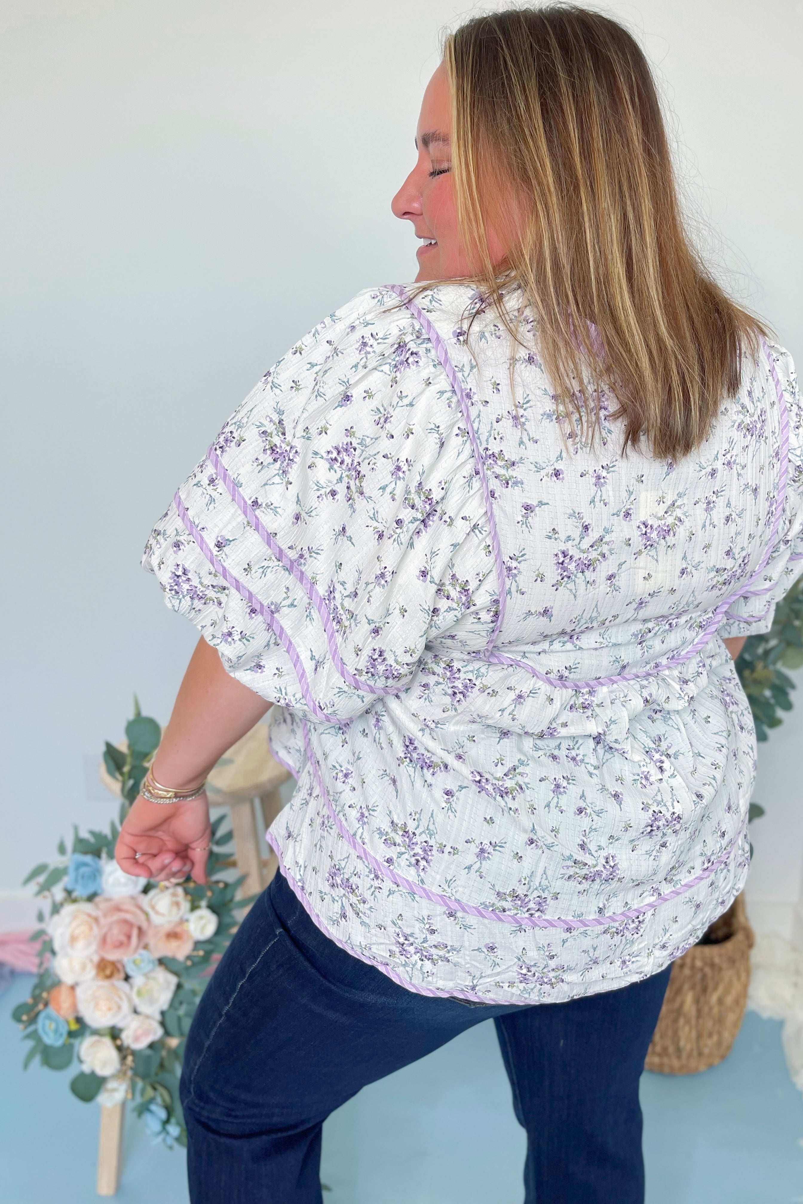 Melissa Floral Solid Trim Top - Be You Boutique