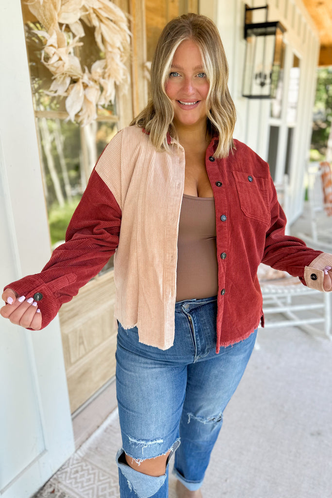 Melvin High Low Color Block Corduroy Jacket - Be You Boutique