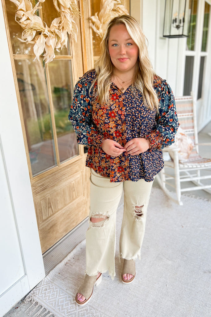 Hudson Floral Print Split Neck Top with High Low Hem - Be You Boutique