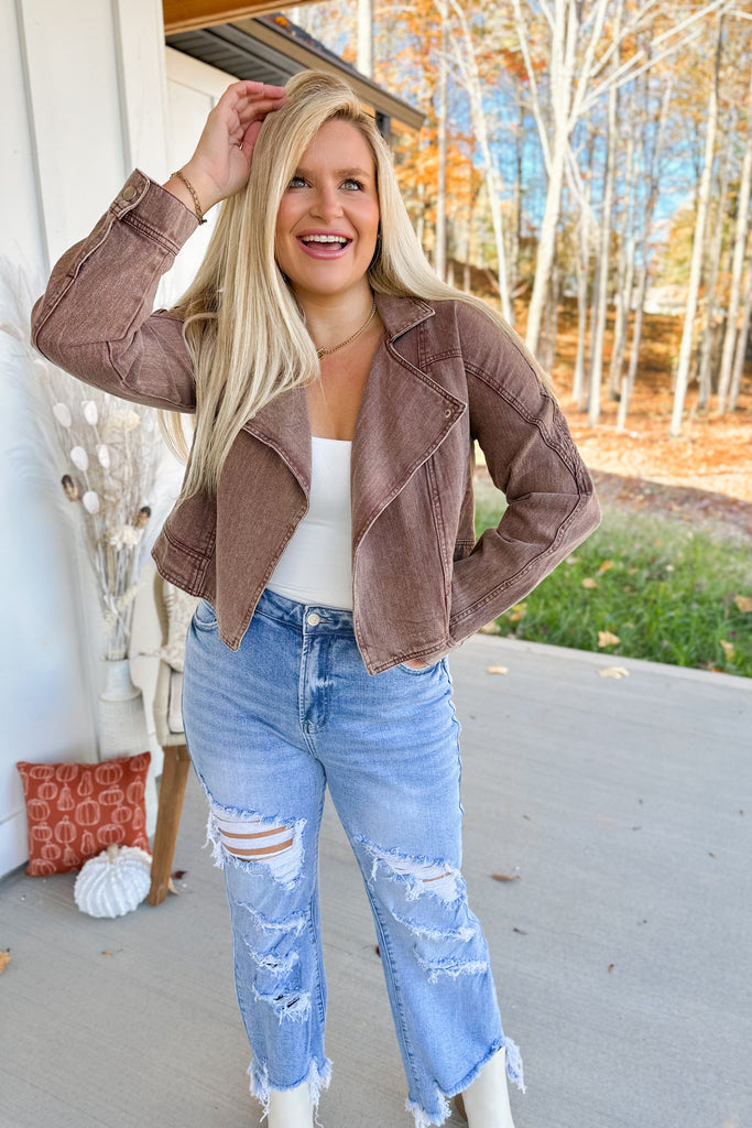 Jess Acid Washed Motorcycle Jacket - Be You Boutique