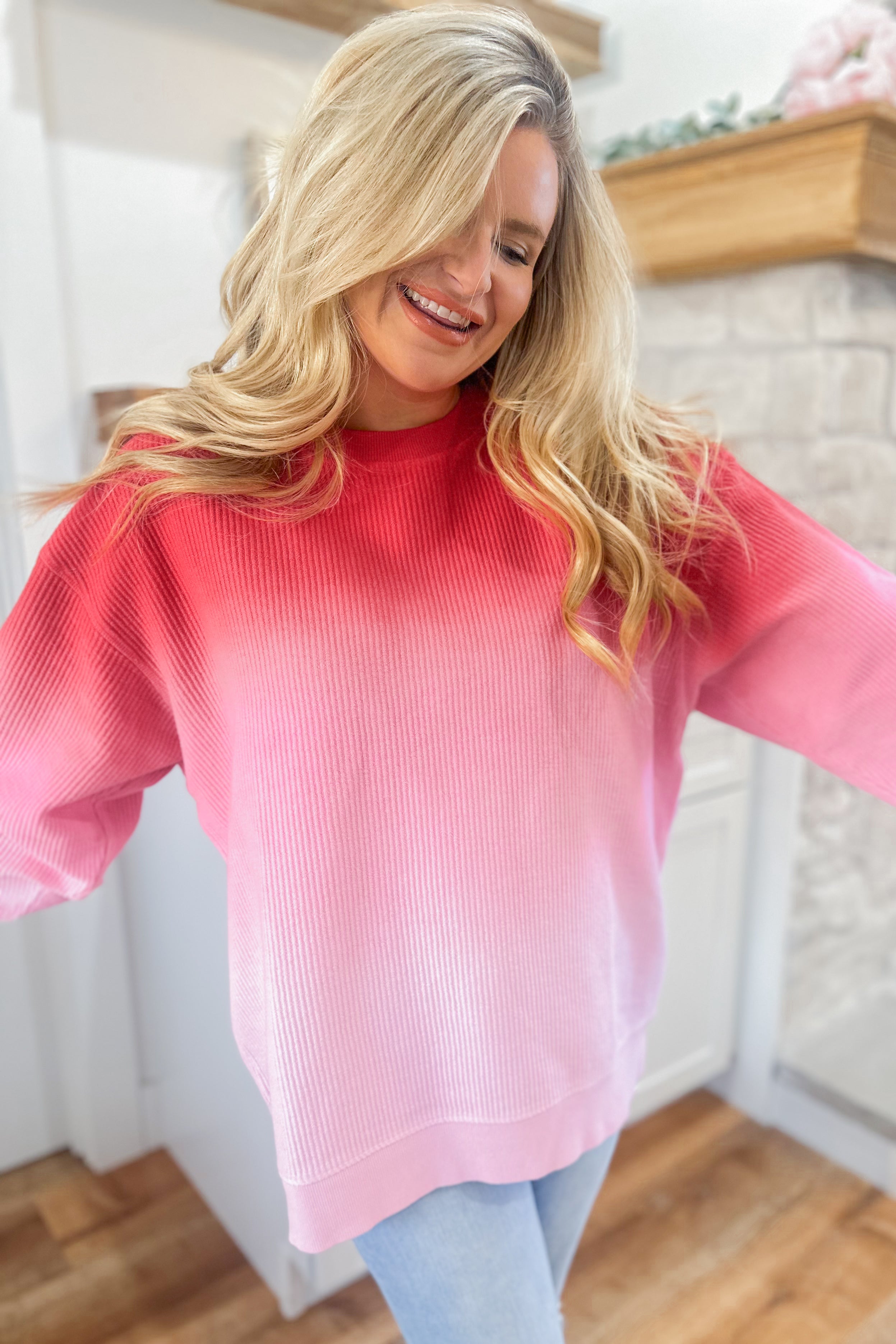 Henny Ombre Cozy Corded Crew Long Sleeve Sweatshirt - Be You Boutique