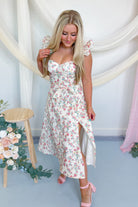Ashton Floral Ruffle Sleeve Midi Dress - Be You Boutique