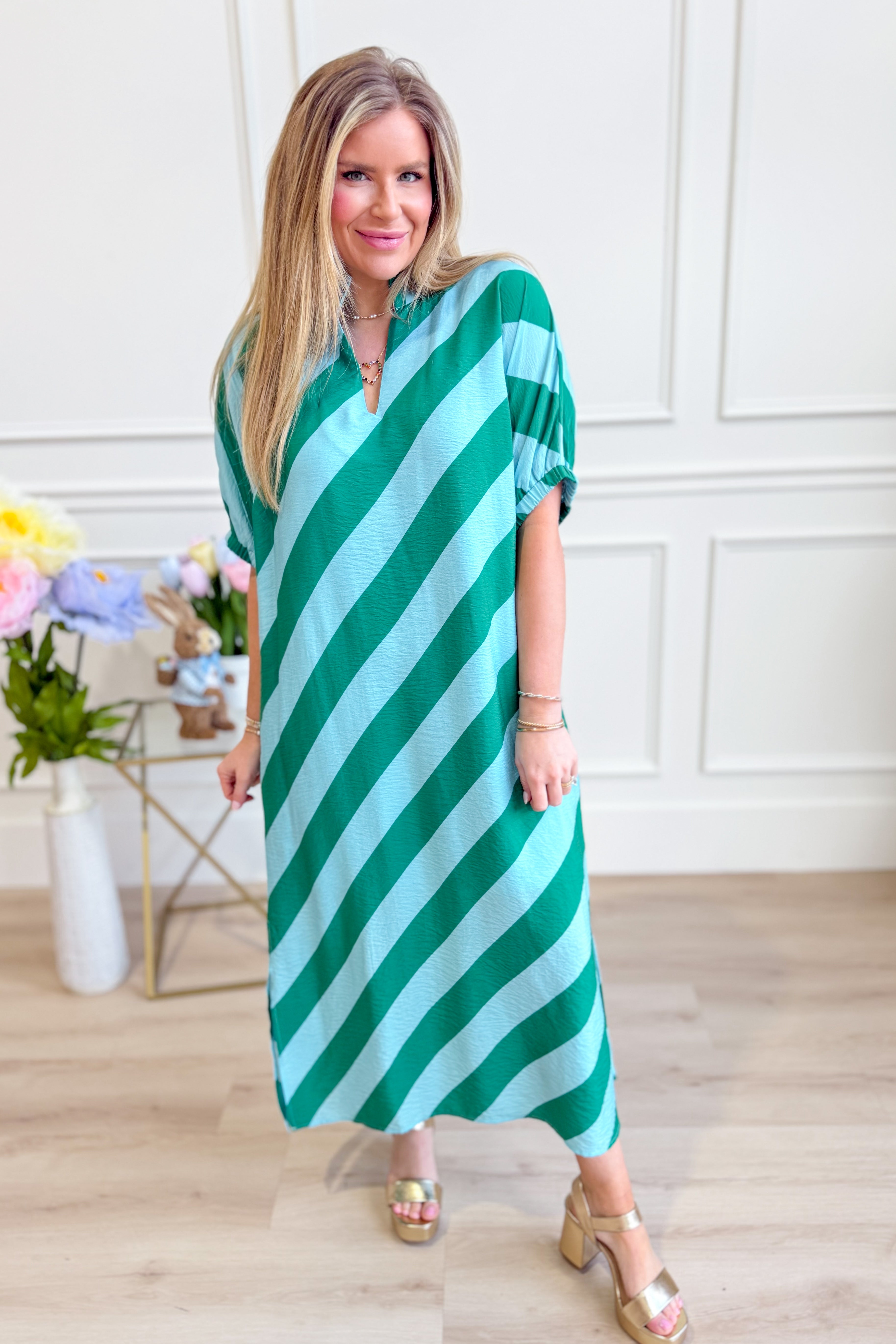 Vanna Diagonal Striped Midi Dress - Be You Boutique