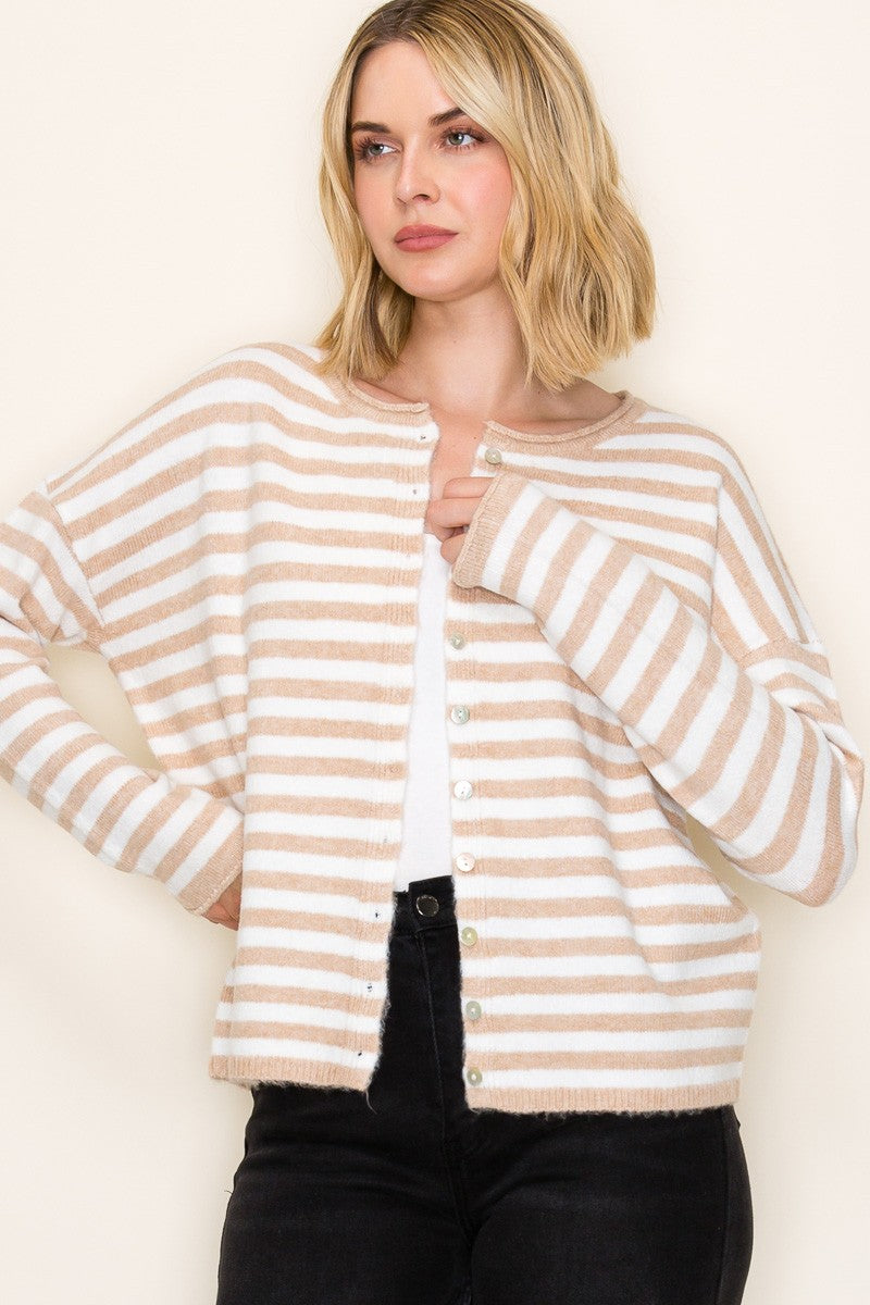 Cori Striped Long Sleeve Cardigan - Be You Boutique