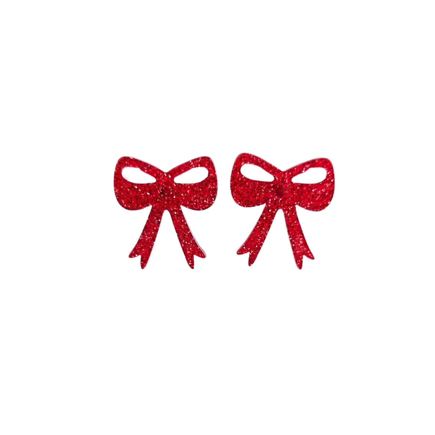 Red Glitter Bow Stud - Be You Boutique
