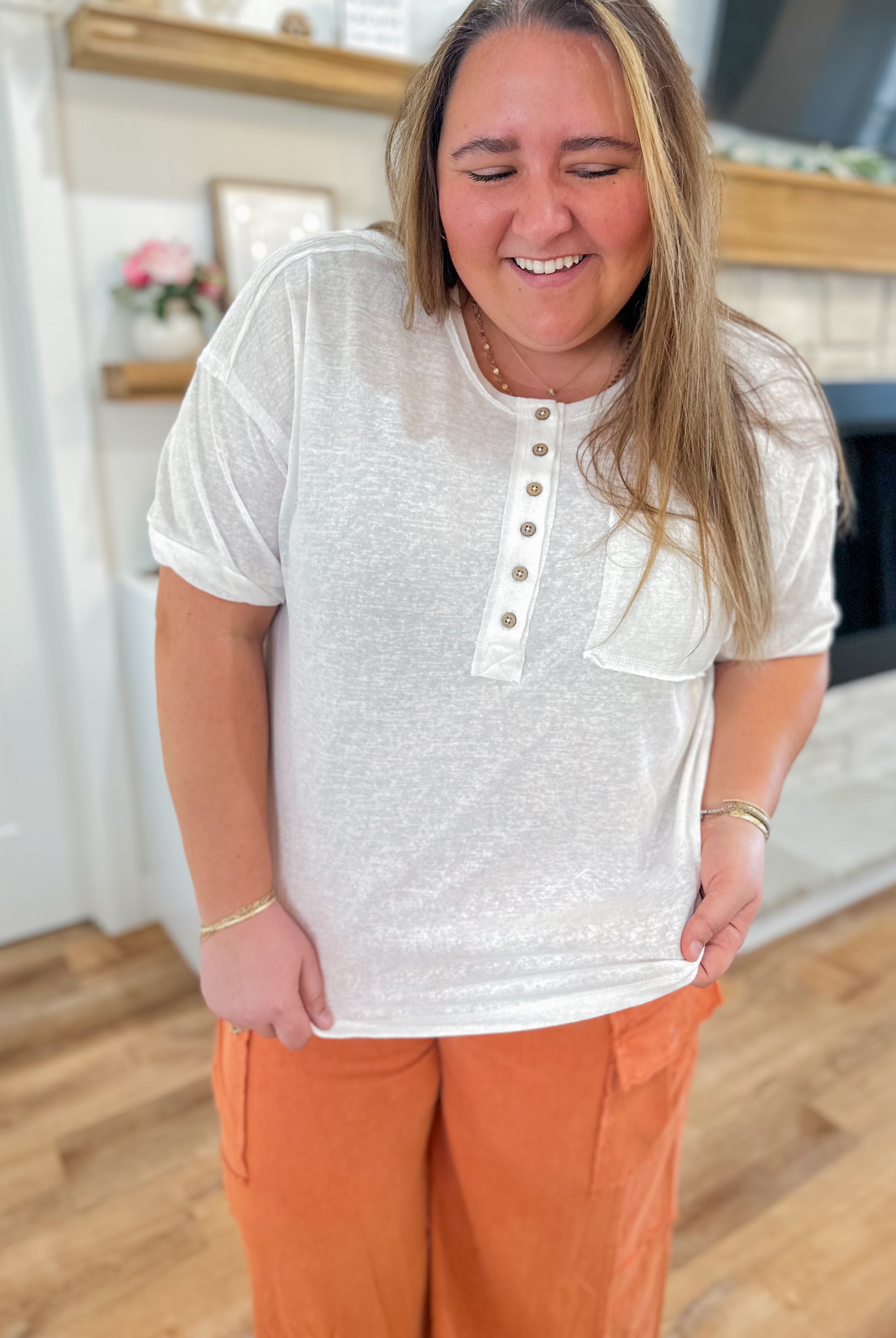 Rebecca Short Sleeve Henley Top - Be You Boutique