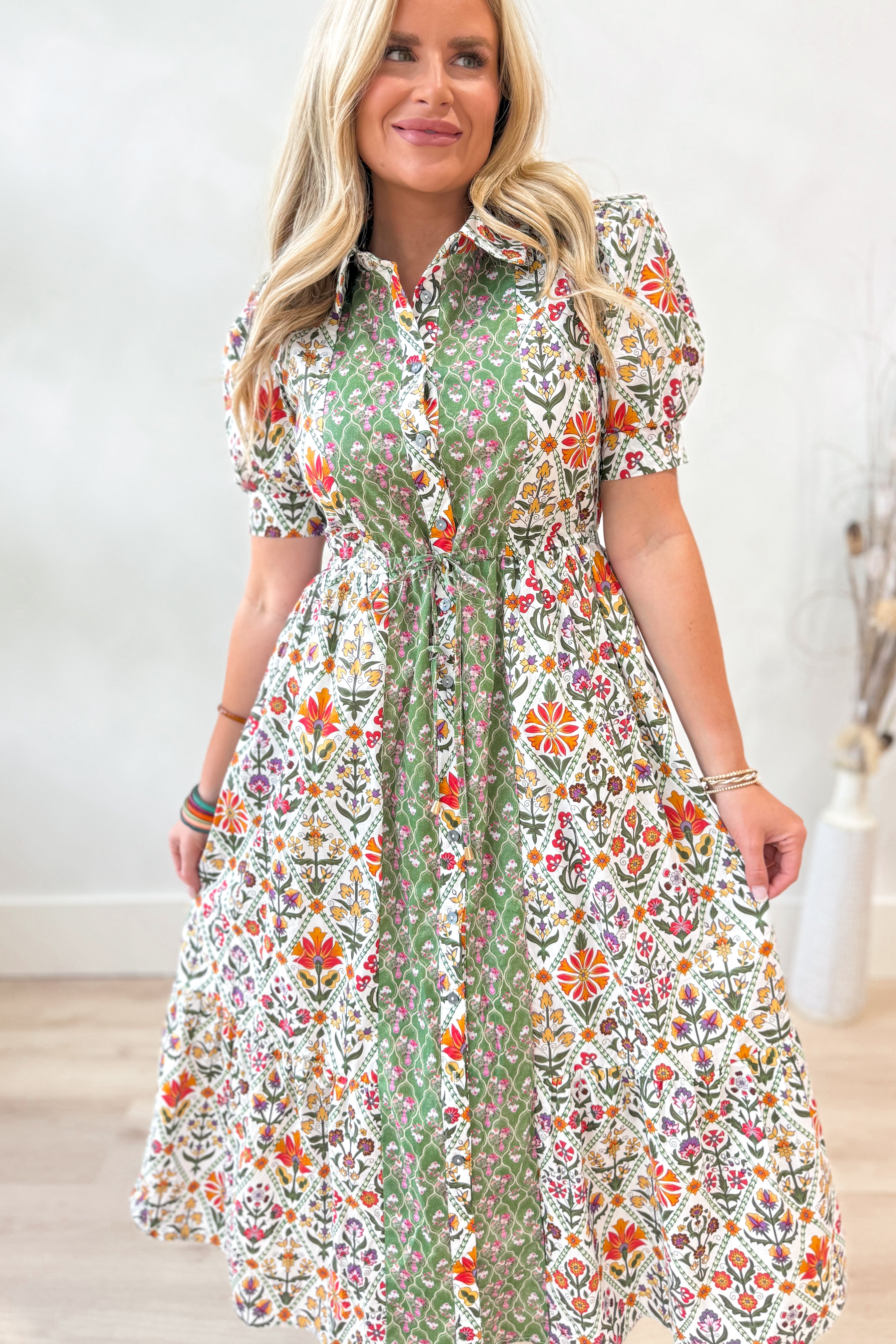 Nancy Charming Printed Midi Dress - Be You Boutique