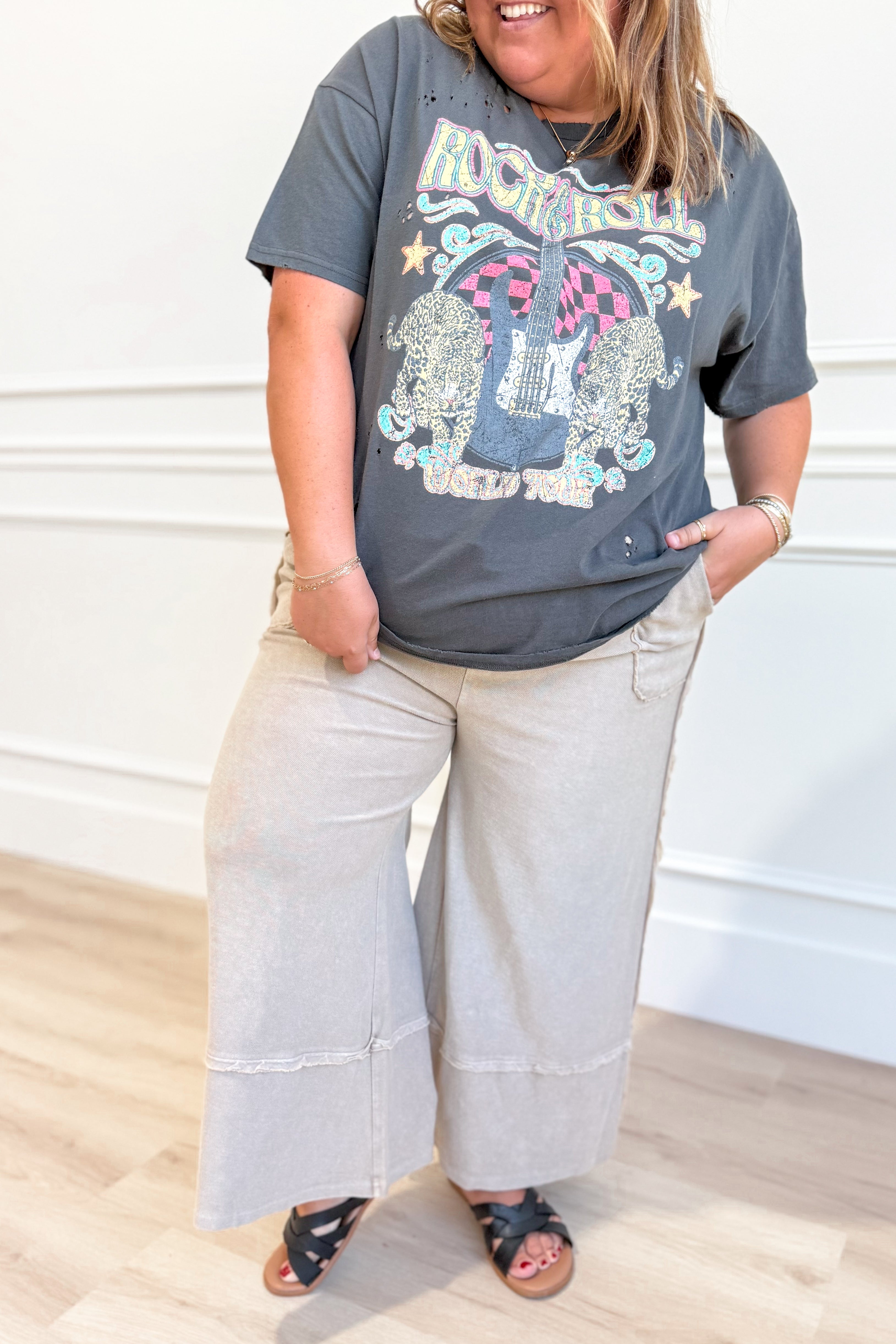 Caris Mineral Washed Upside Down Terry Knit Wide Leg Palazzo Pants [S~3X] - Be You Boutique