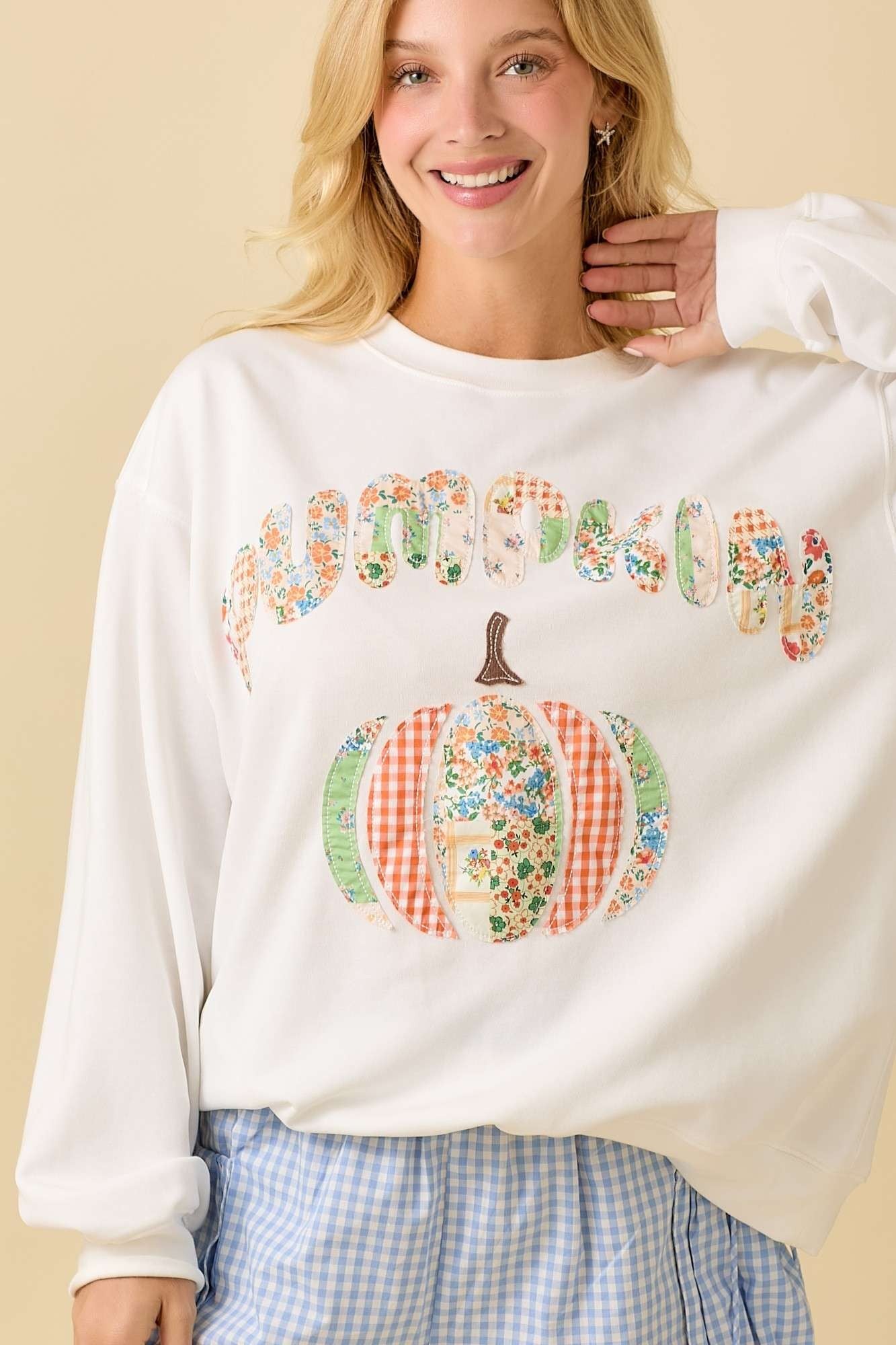 Pumpkin Mixed Pattern Pullover Top - Be You Boutique