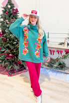 Peach Love Ginger Corduroy Patch Mock Neck Graphic Sweatshirt with 137 design, featuring a cozy pullover style and detailed patch accents.