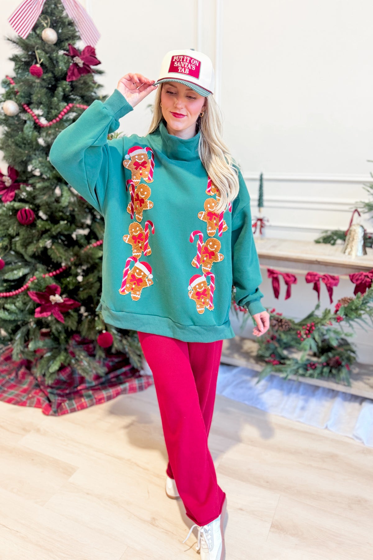 Peach Love Ginger Corduroy Patch Mock Neck Graphic Sweatshirt with 137 design, featuring a cozy pullover style and detailed patch accents.
