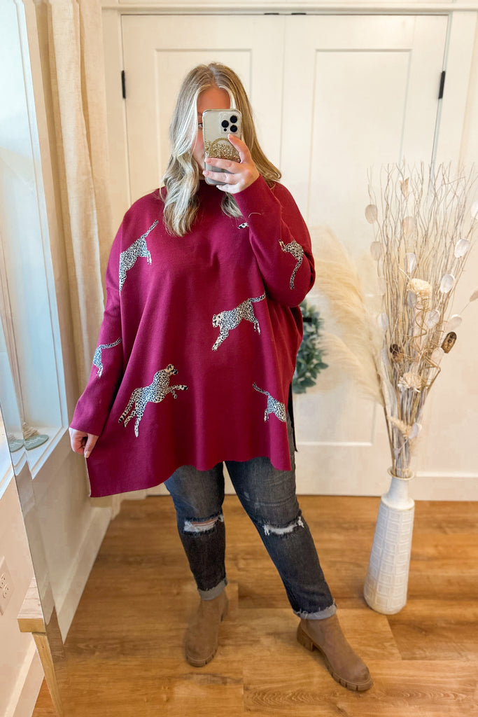 Lola Mock Neck Long Sleeve Animal Print Sweater - Be You Boutique