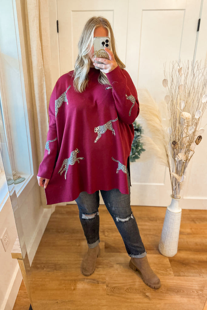 Lola Mock Neck Long Sleeve Animal Print Sweater - Be You Boutique
