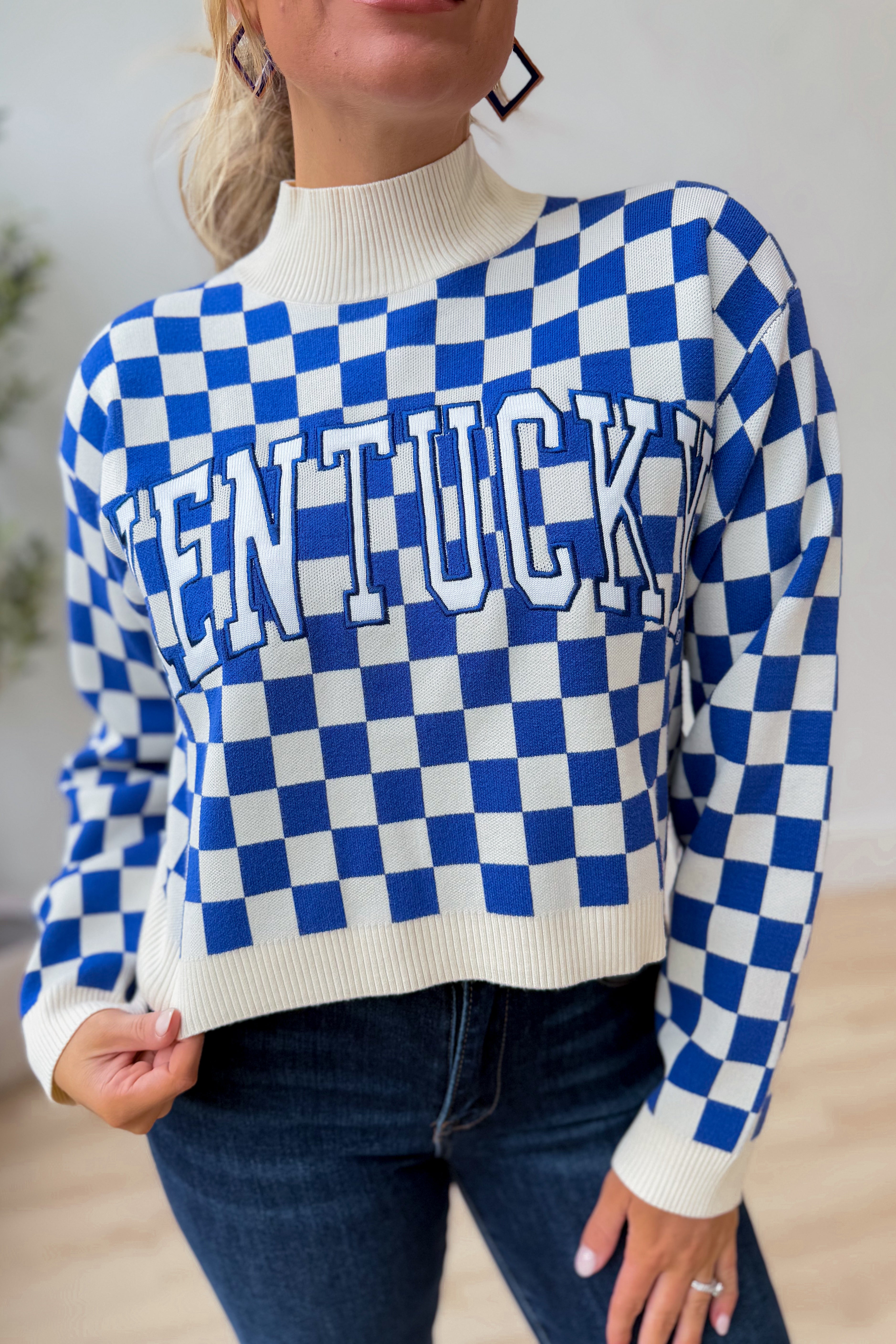 GameDay Social Checkered Kentucky Mock Neck Sweater - Be You Boutique