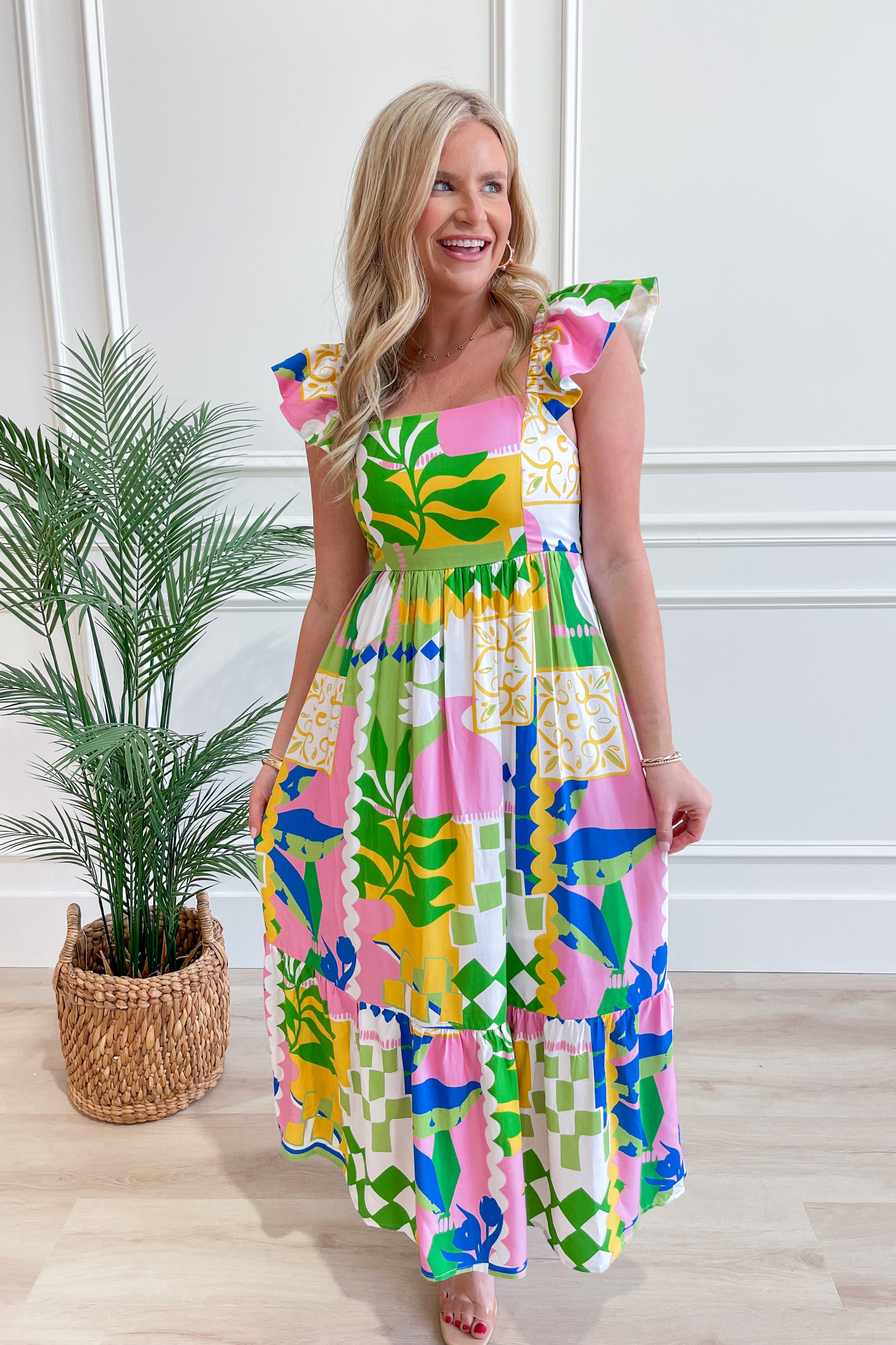 Lauren Abstract Printed Flutter Sleeve Dress - Be You Boutique