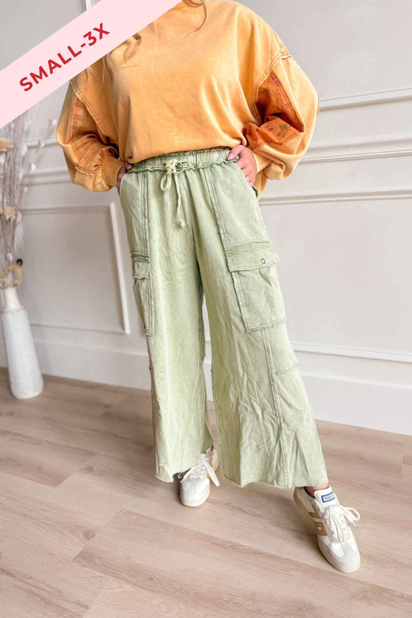 Mateo Mineral Washed Wide Leg Cargo Pants - Be You Boutique