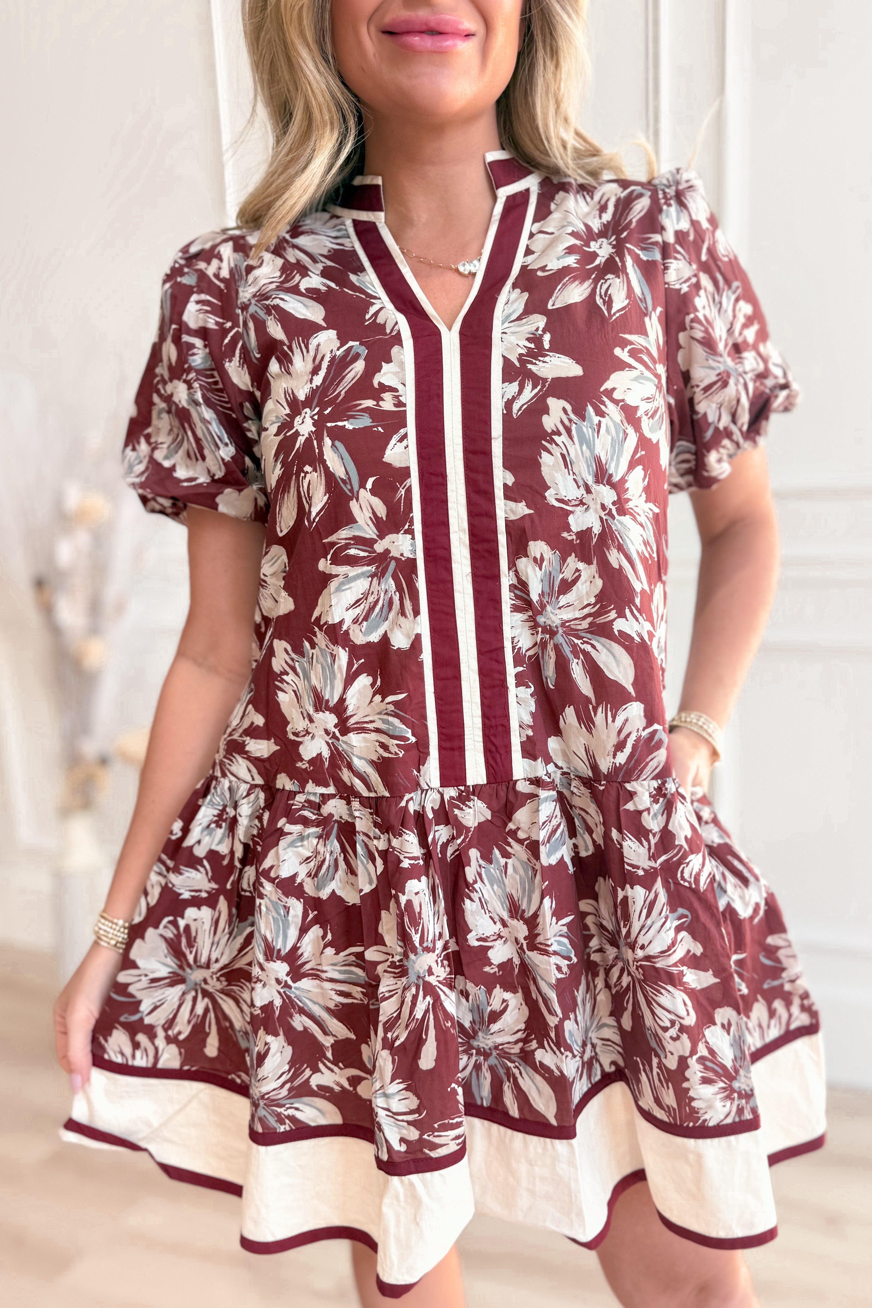 Janice Floral Contrasted Trim Dress - Be You Boutique