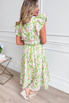 ENTRO Carson botanical floral printed dress featuring a stylish, flowy design with vibrant floral patterns for dressy occasions.