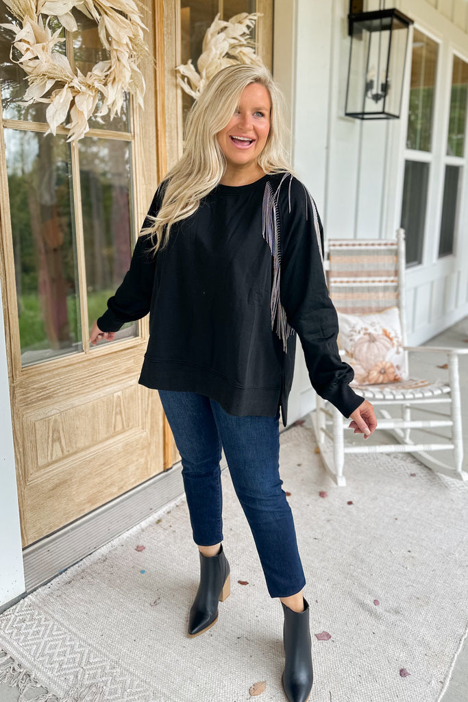 Shayla Metal Fringe Detail Oversized Sweatshirt Top - Be You Boutique