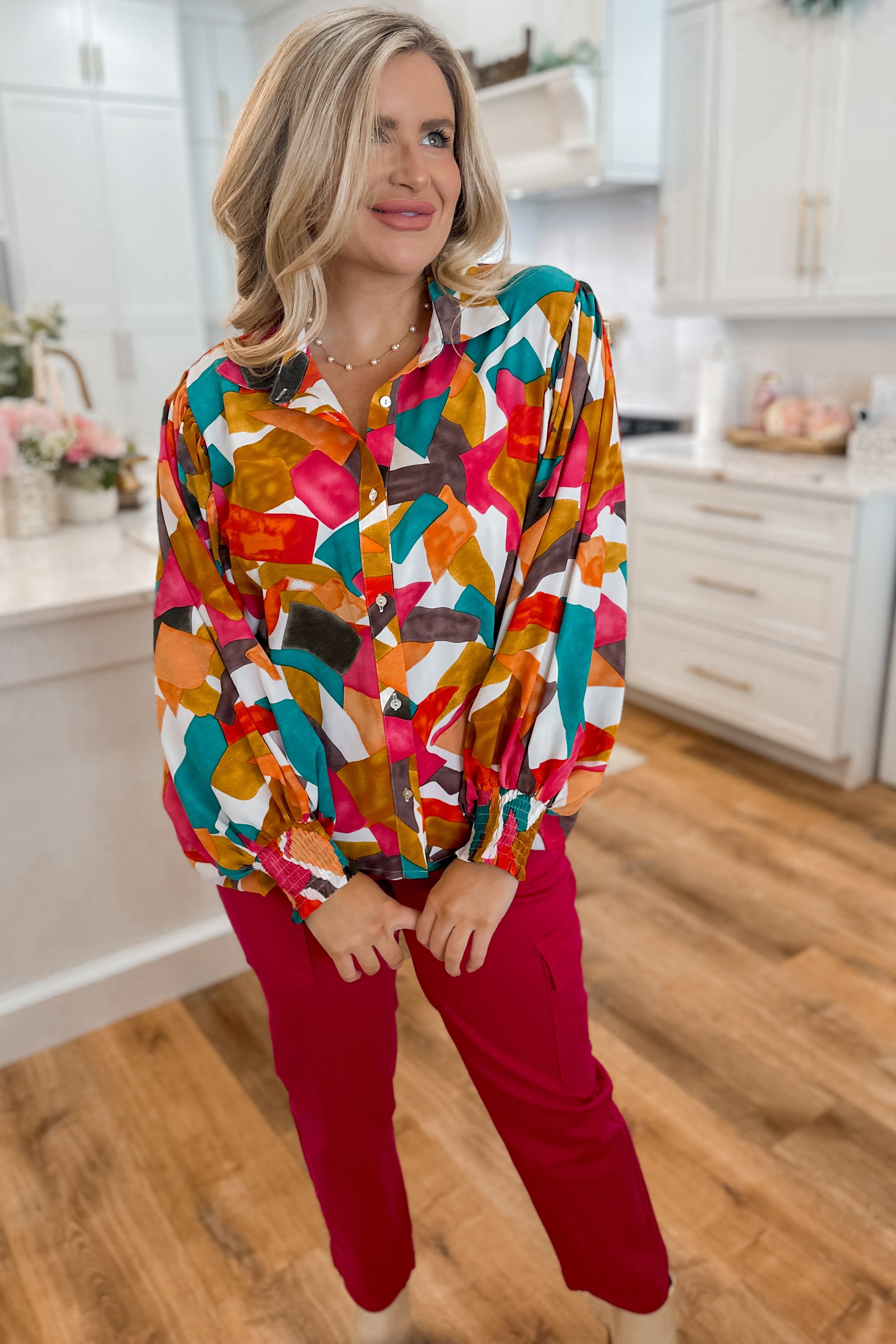 Bob Geometric Print Blouse Top - Be You Boutique