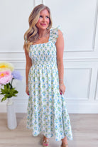 BLU PEPPER Tabatha floral tulle midi dress with a flowy silhouette, featuring a delicate floral pattern and elegant design.