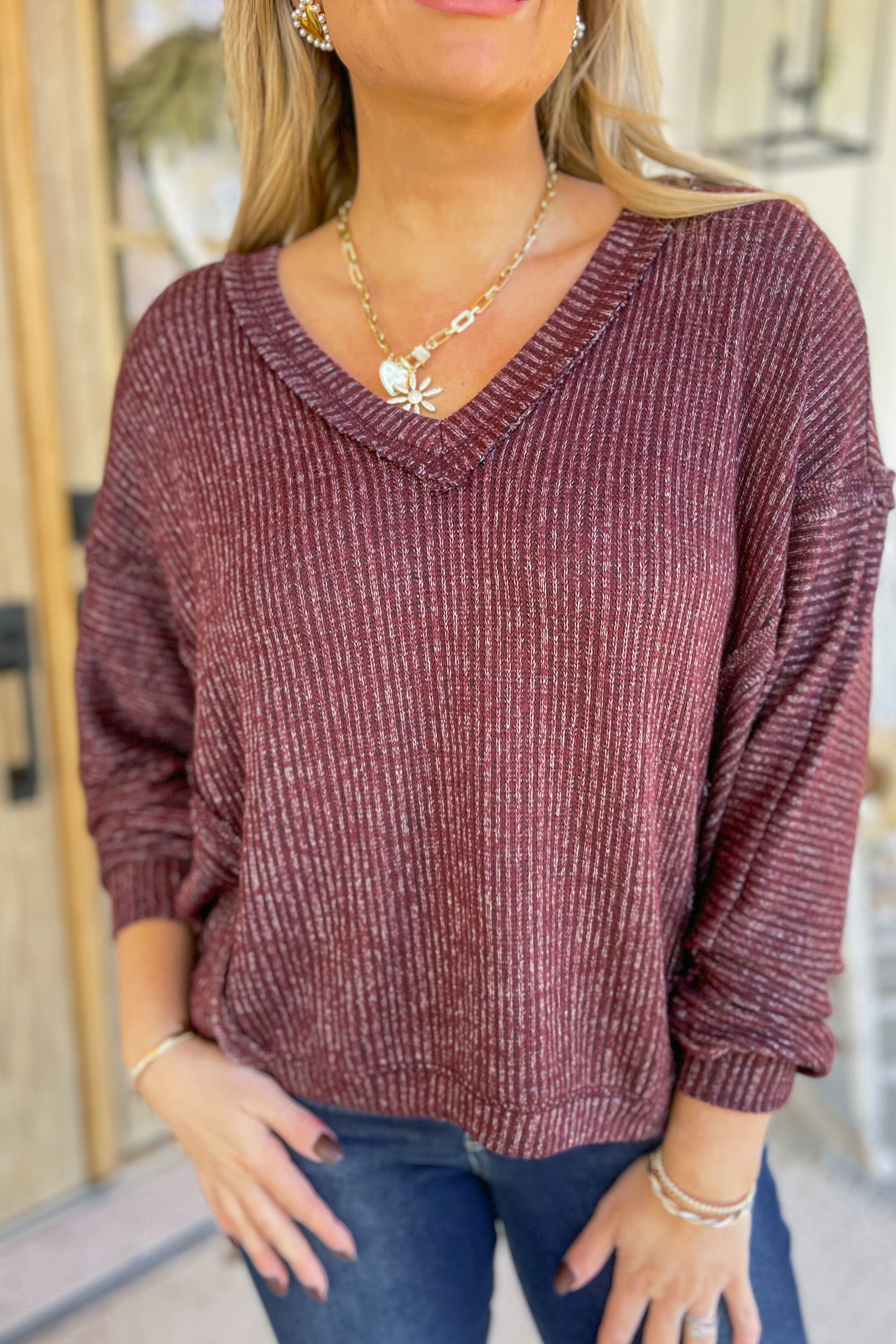 Herman V Neck Long Sleeve Drop Shoulder Sweater S 3X