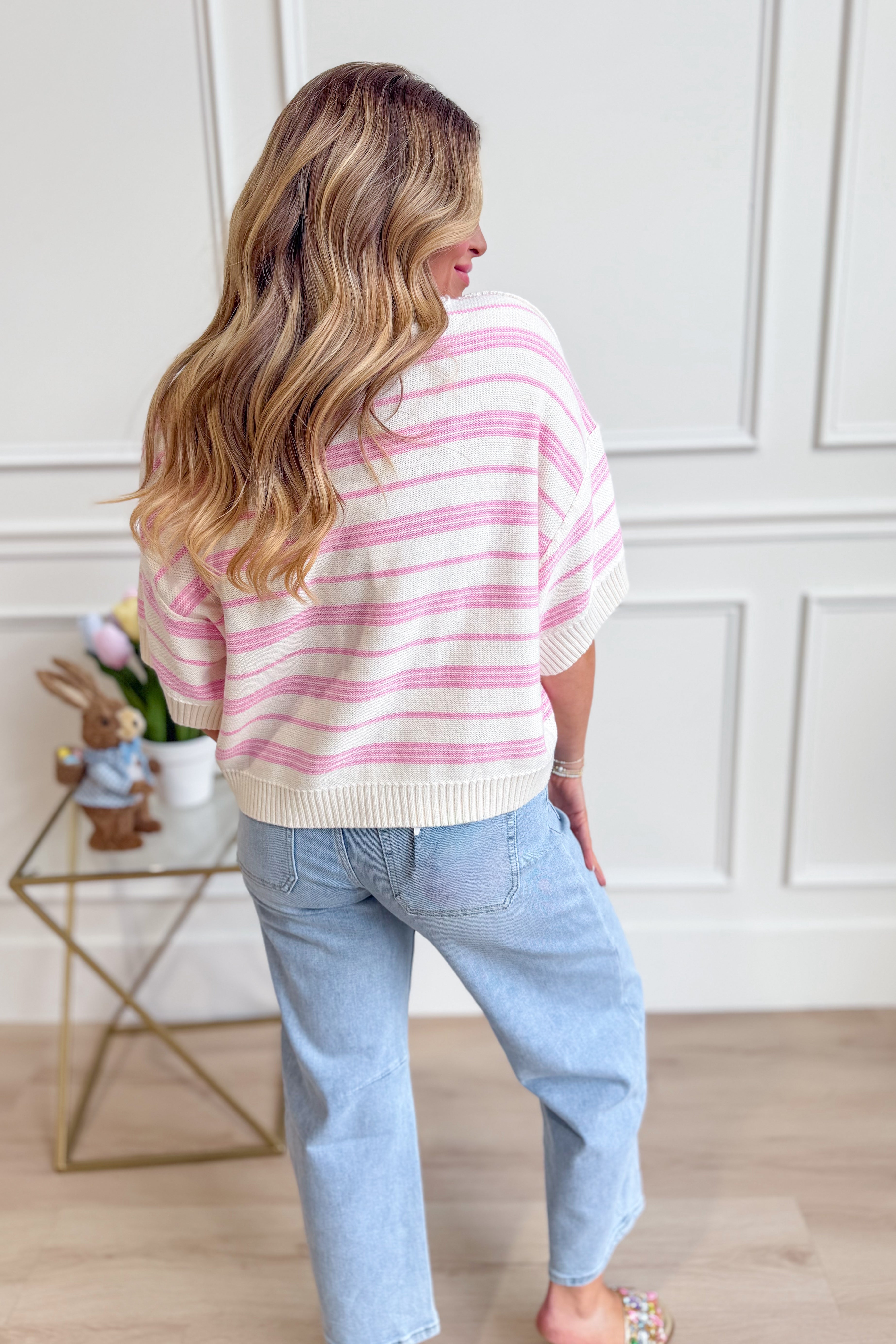 Callie Striped Half Sleeve Knitted Top - Be You Boutique