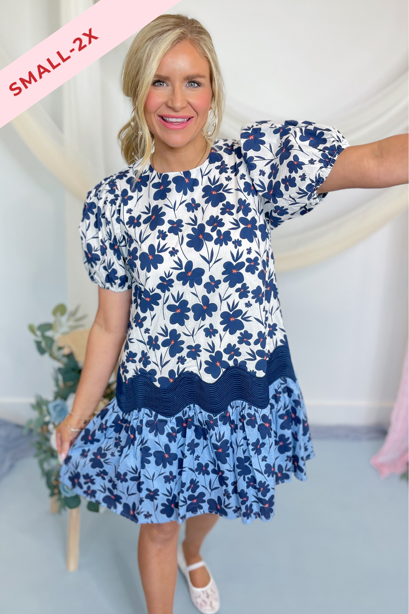 Lena Floral Ric Rac Trim Short Sleeve Dress - Be You Boutique