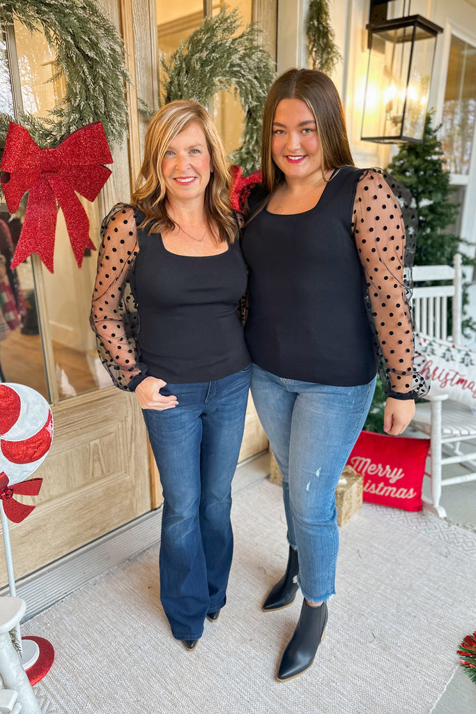 Marie Polka Dot Mesh Sleeve Top - Be You Boutique