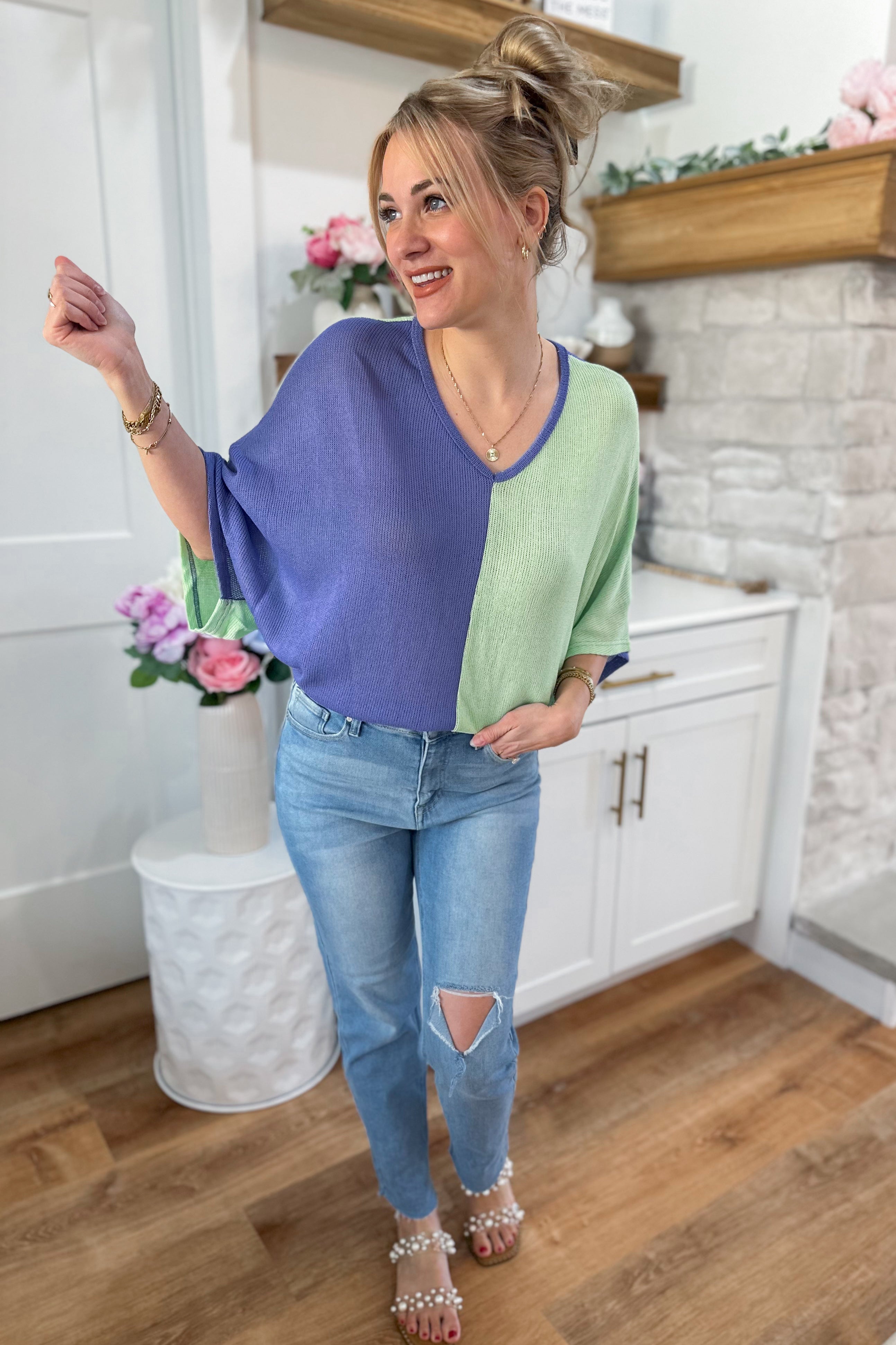 Gianna Drop Sleeve Knit Color Block Top - Be You Boutique