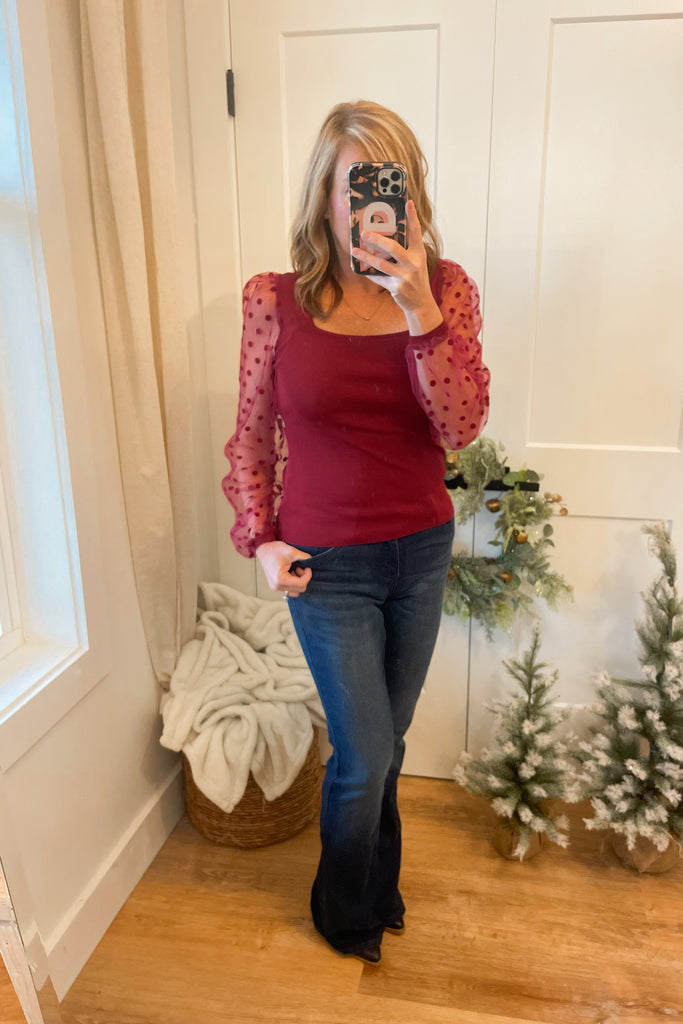 Marie Polka Dot Mesh Sleeve Top - Be You Boutique