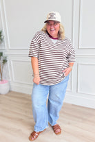 BLU PEPPER Ryan Brown color block casual top, 105 style, featuring a modern design with contrasting fabric blocks.