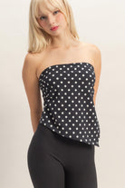Hannah black polka dot triangle tube top by HYFVE, featuring a stylish, fitted design with a triangle neckline and polka dot pattern.