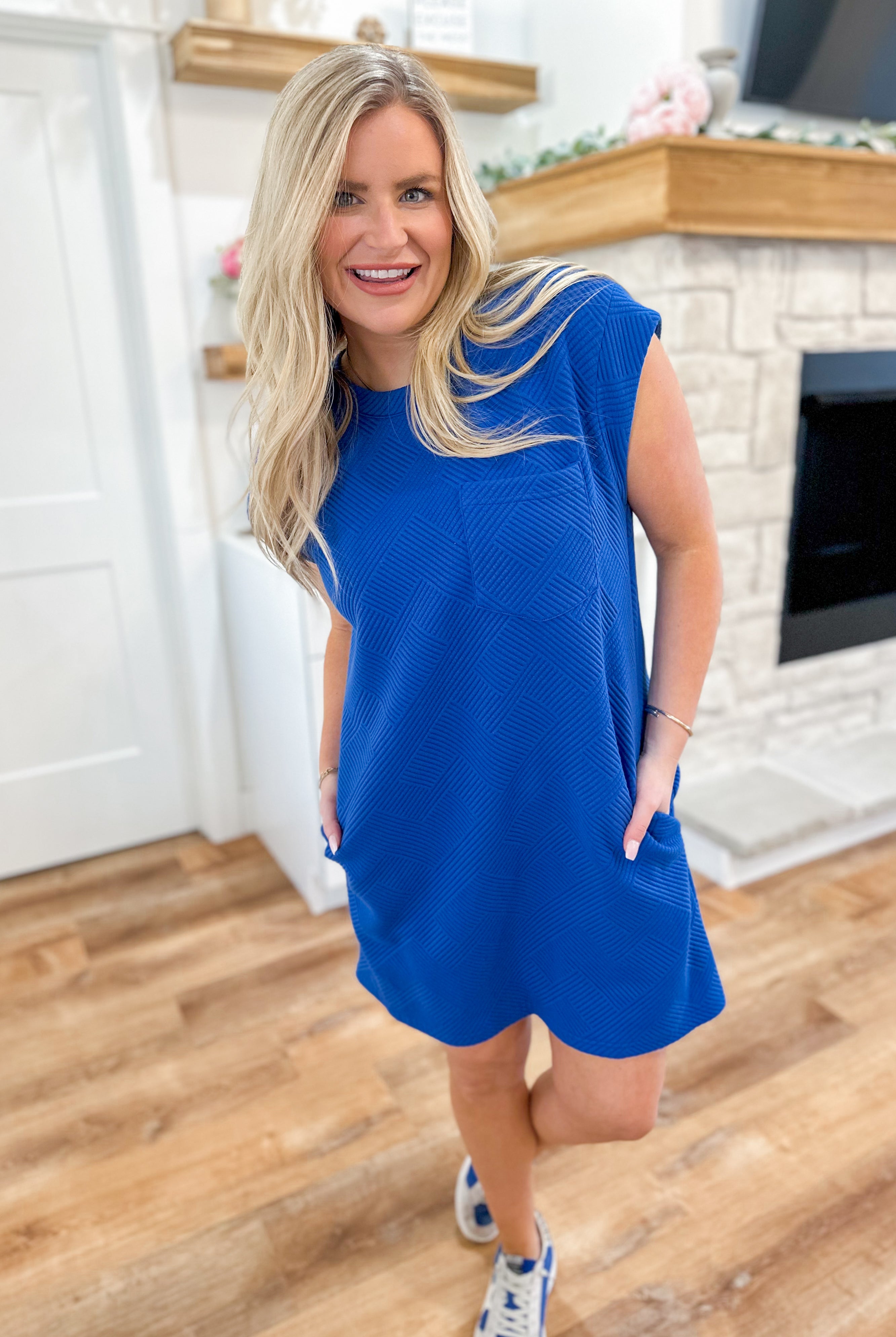 Margaret Sleeveless Textured Dress with Pockets - Be You Boutique