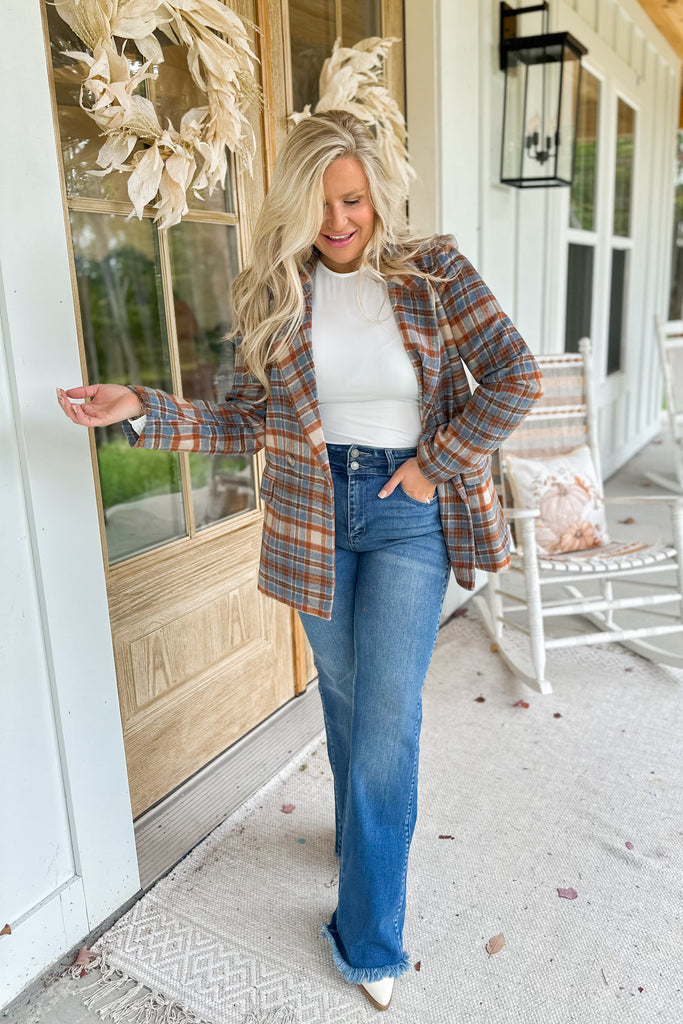Robin Plaid Long Sleeve Blazer - Be You Boutique