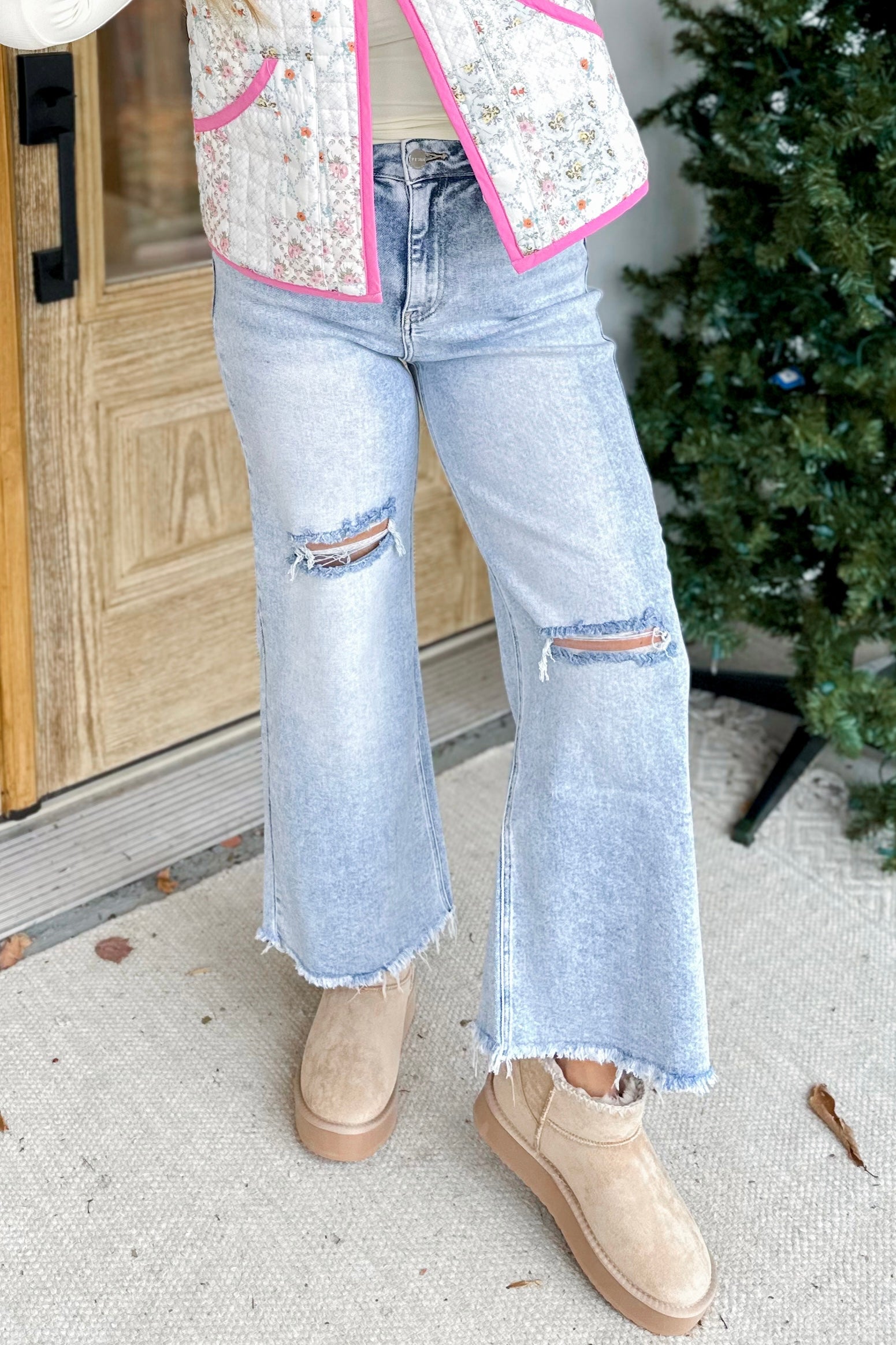 Risen Hank High Rise Frayed Hem Ankle Wide Leg Jeans [1-3XL] - Be You Boutique