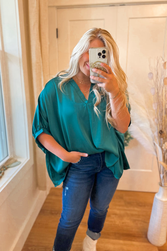 Danbury 1/2 Sleeve Satin Front Placet Top - Be You Boutique
