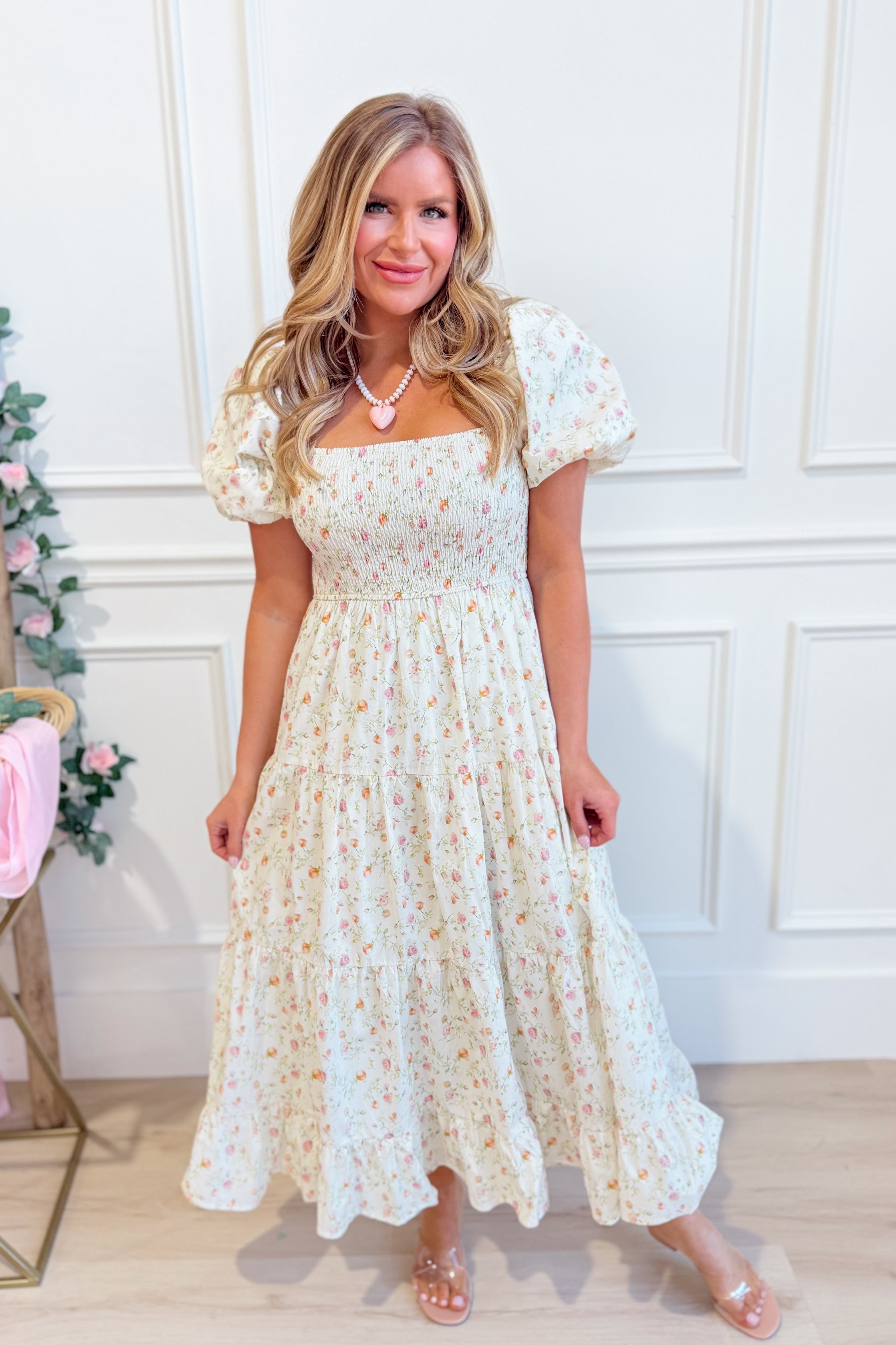 Landry Floral Smocked Midi Dress - Be You Boutique