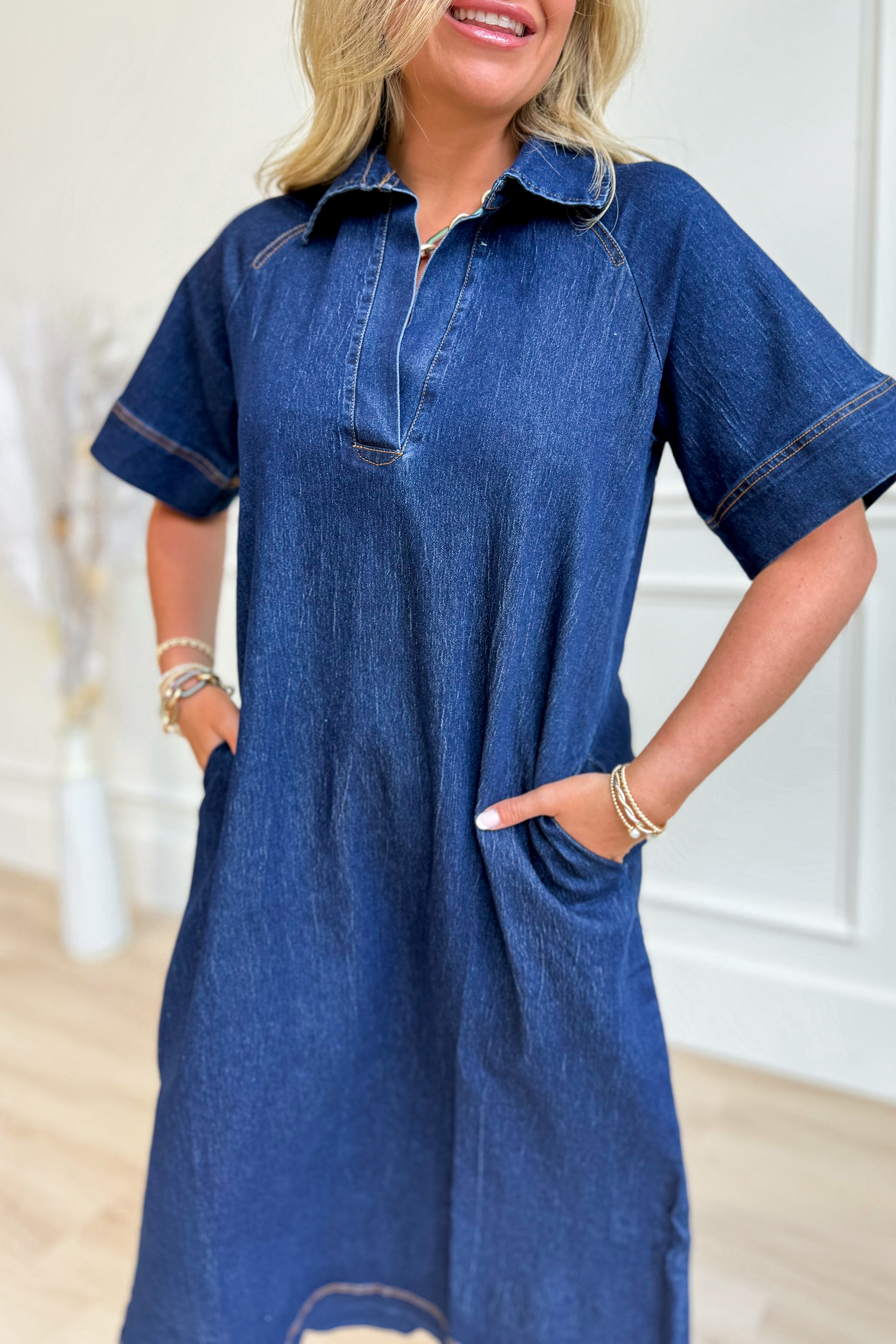 Kiana Denim Raglan Sleeve Midi Dress - Be You Boutique
