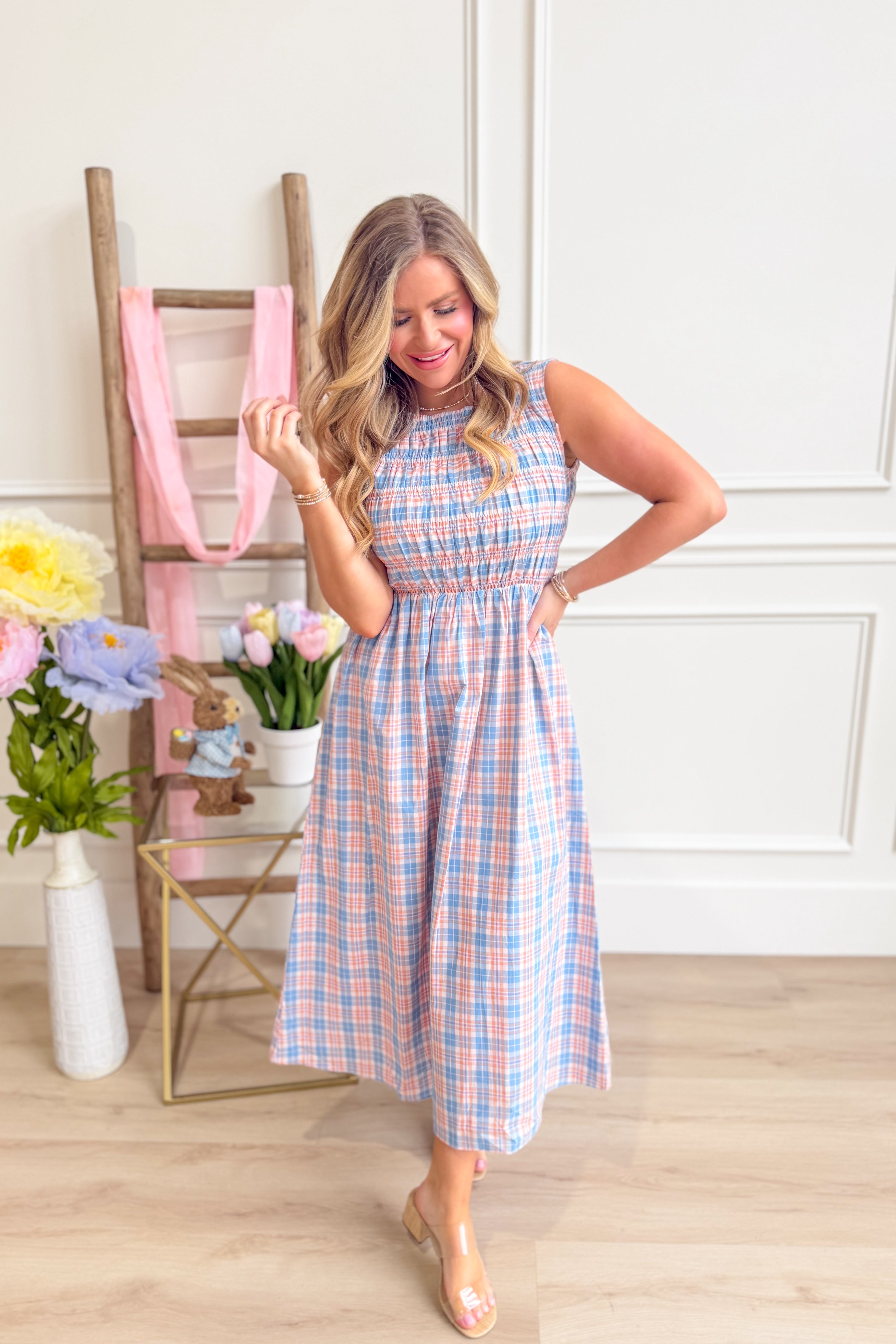 Bennie Plaid Smocked Midi Dress - Be You Boutique