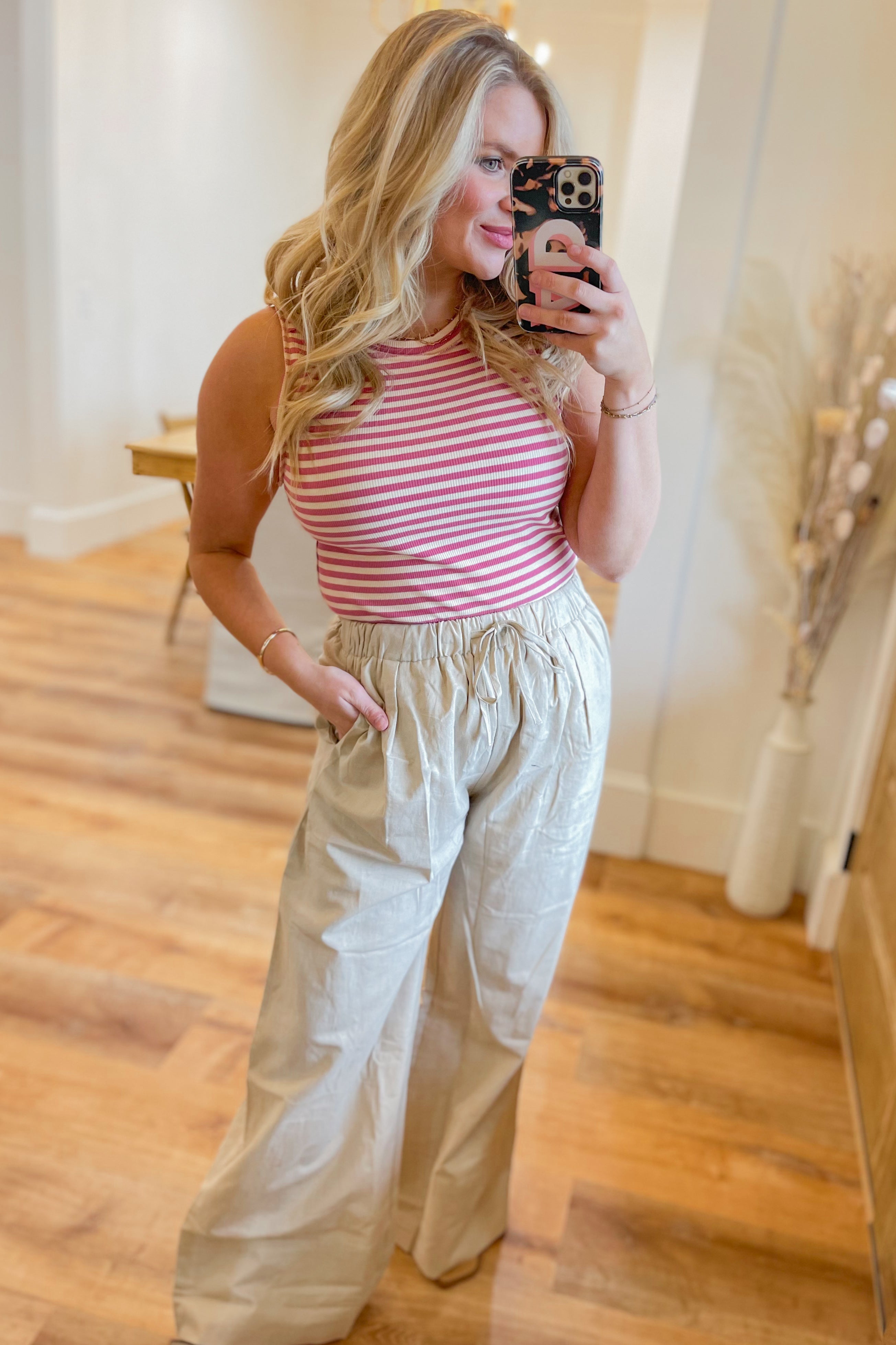 Winifred High Waisted Wide Leg Drawstring Waist Pants - Be You Boutique